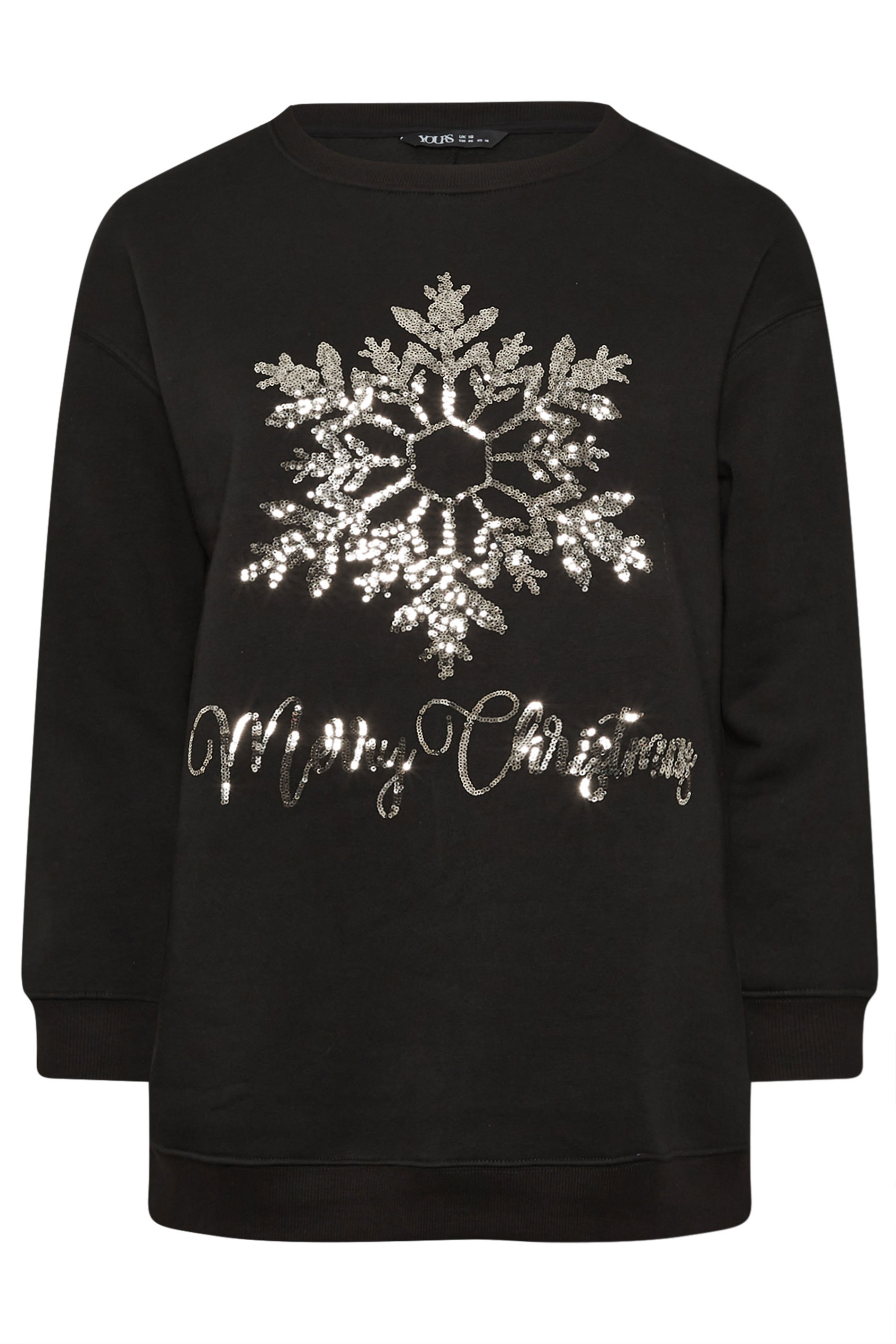 YOURS Plus Size Black Sequin Embellished 'Merry Christmas' Sweatshirt | Yours Clothing 5