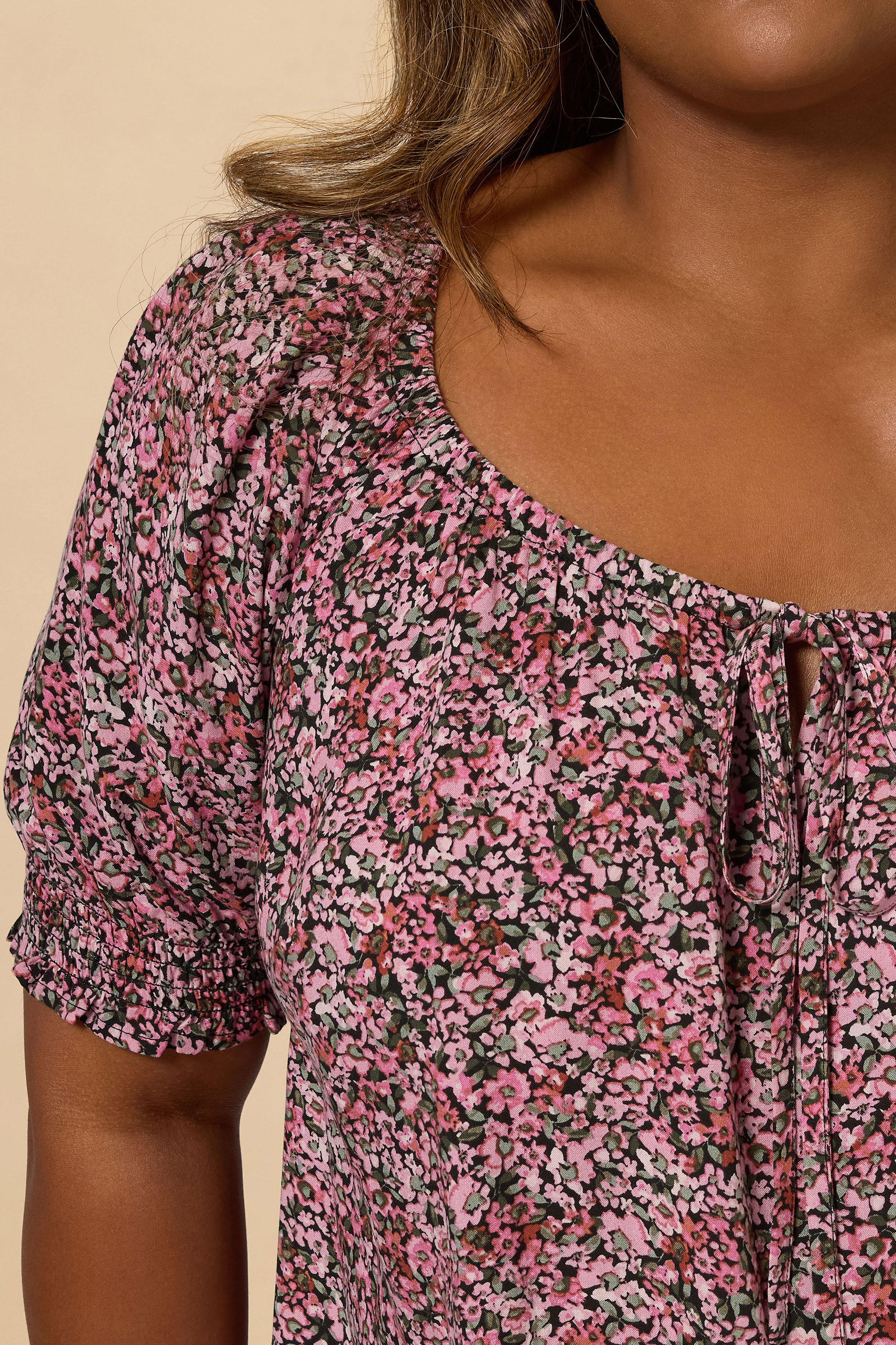 YOURS Plus Size Pink Ditsy Floral Tie Front Top | Yours Clothing 4