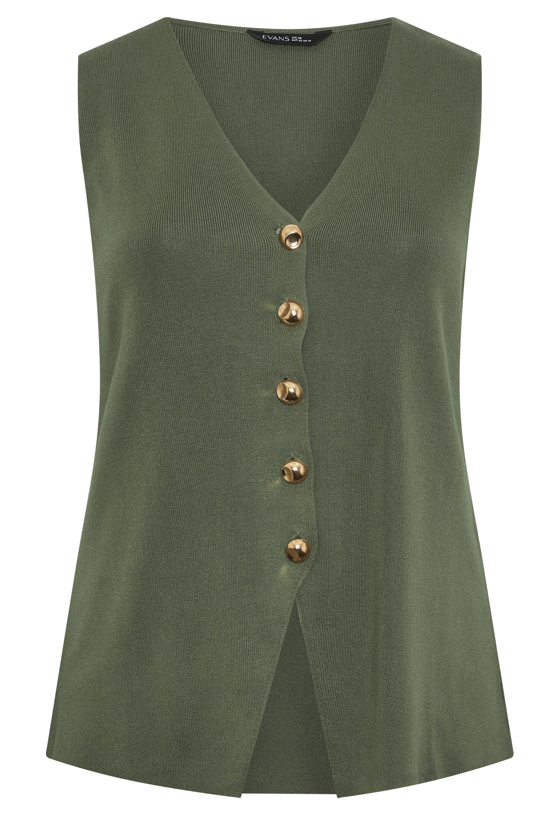 EVANS Plus Size Khaki Green Knitted Waistcoat | Evans 5