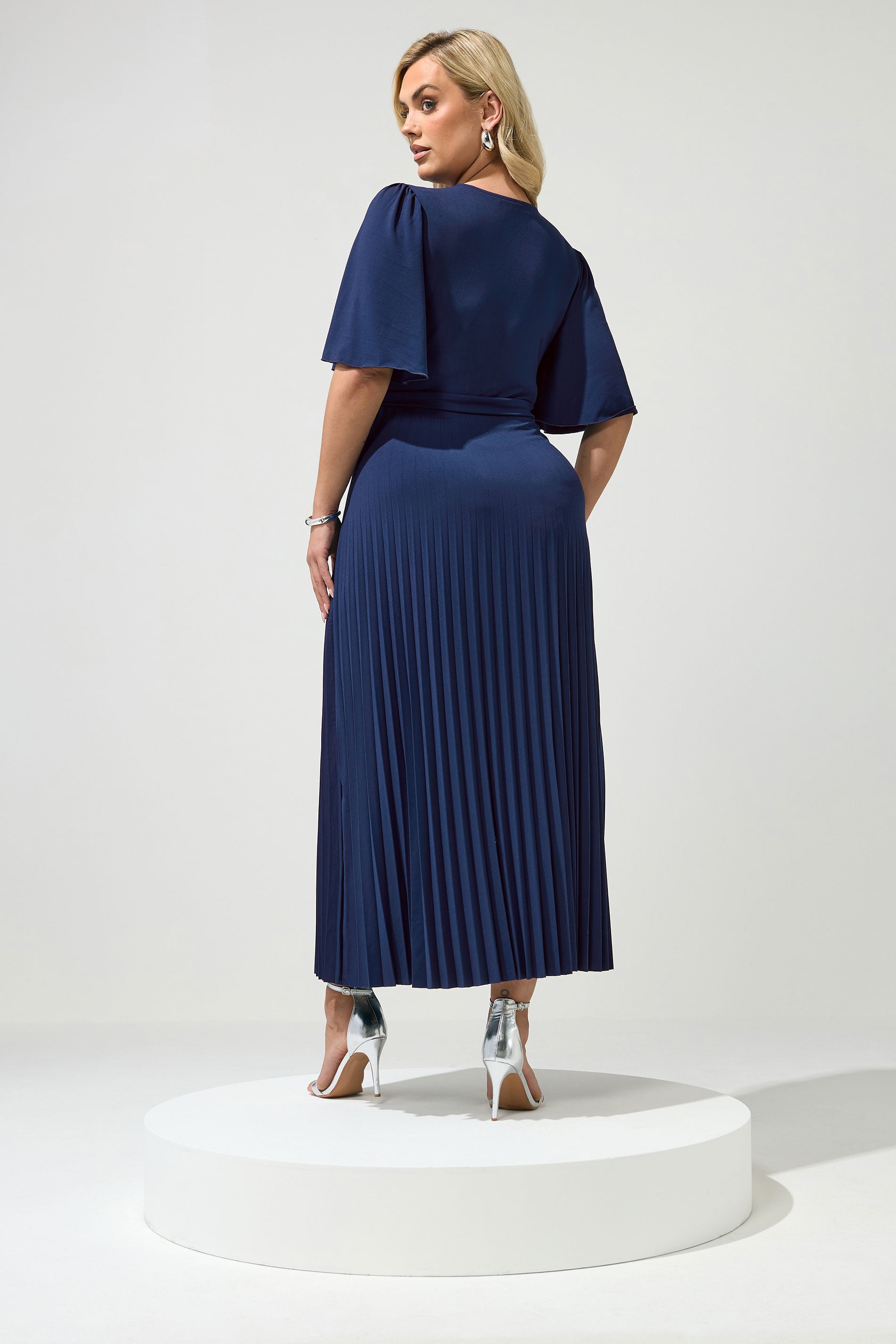 YOURS LONDON Curve Navy Blue Knot Pleated Maxi Dress | Yours Clothing 4