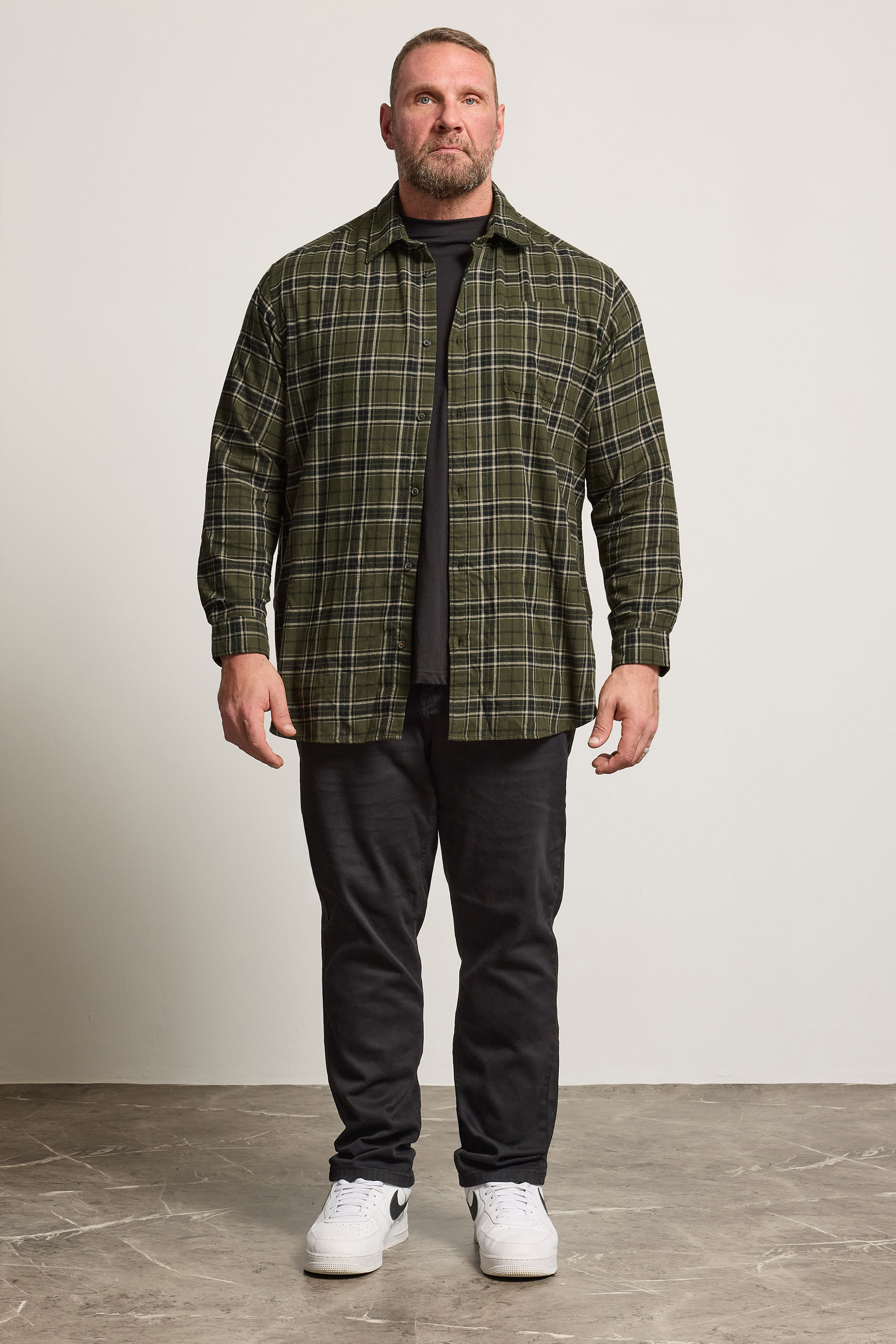 JACK & JONES Big & Tall Green Flannel Checked Shirt | BadRhino 1