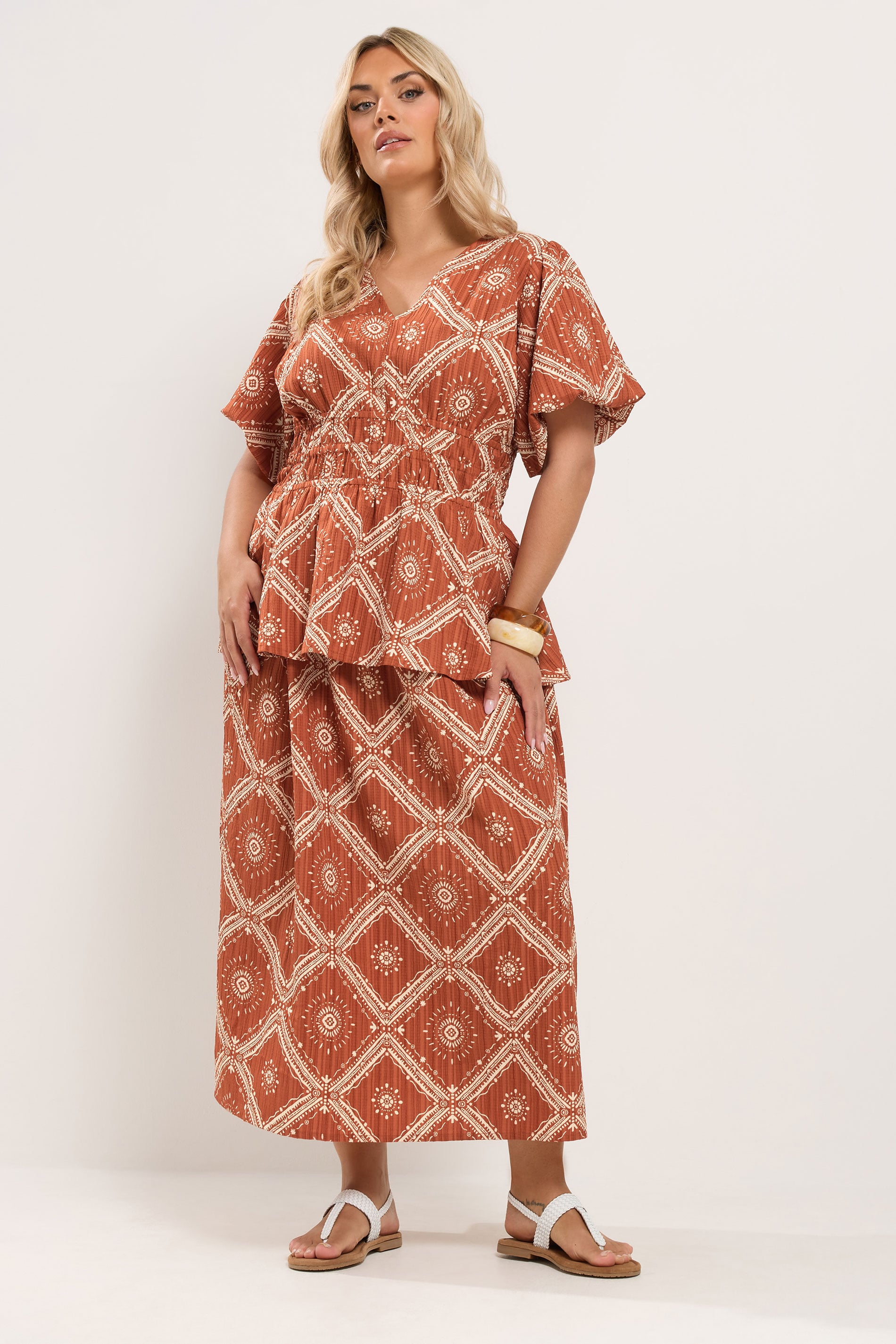 YOURS Plus Size Orange Abstract Puff Sleeve Blouse | Yours Clothing 2