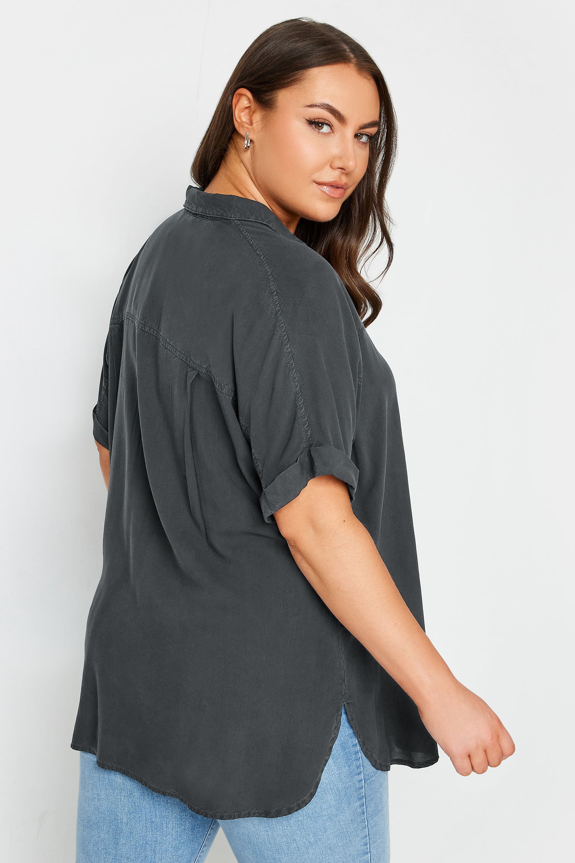 YOURS Plus Size Black Chambray Shirt | Yours Clothing 2