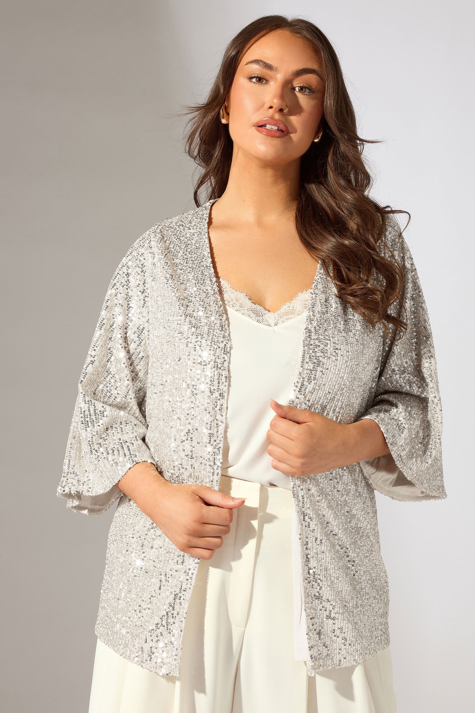 EVANS Plus Size Champagne Gold Sequin Embellished Kimono | Evans  3