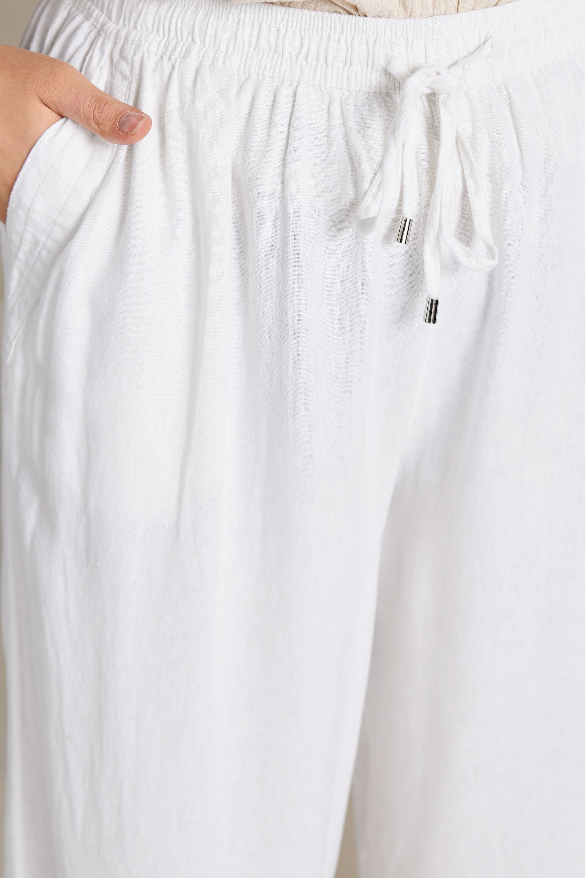 EVANS Plus Size White Wide Leg Premium Linen Trousers | Evans 5