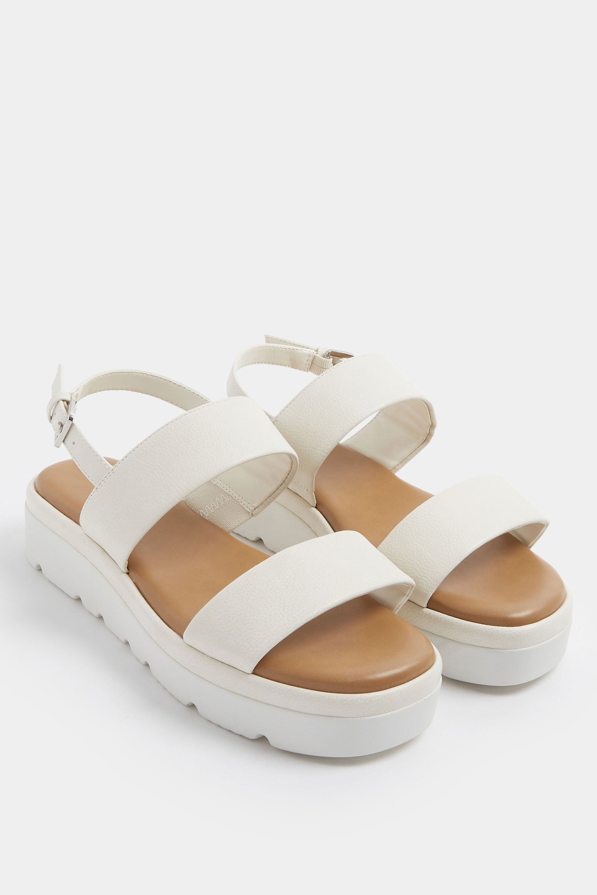 White Faux Leather Padded Wedge Sandals In Extra Wide EEE Fit | Yours Clothing 3