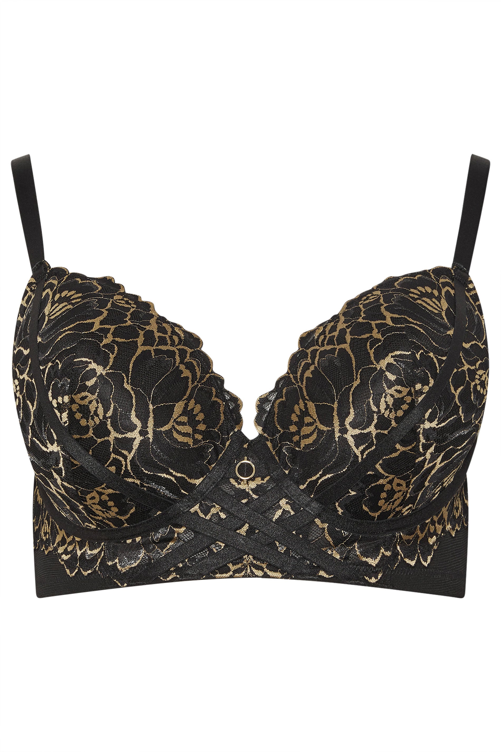 YOURS Plus Size Black & Gold Floral Padded Bra | Yours Clothing 5