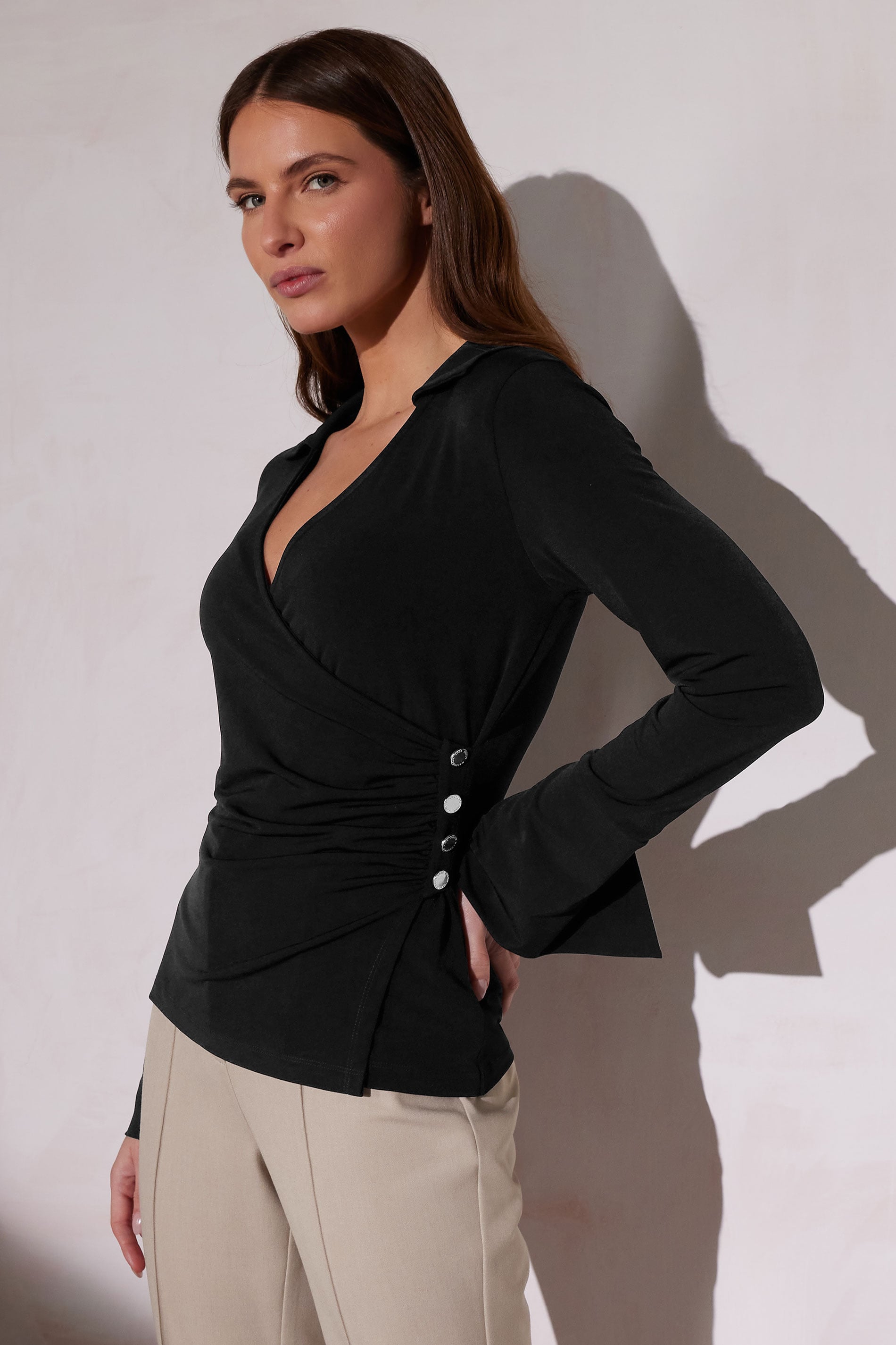 STAR Black Button Detail Wrap Top | StarByJM 3