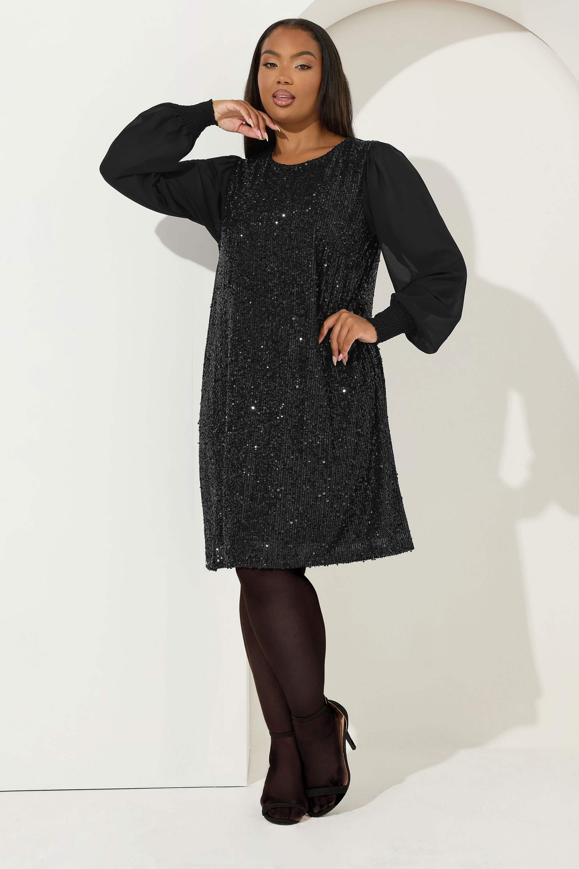 YOURS Plus Size Black Sequin Swing Dress | Yours Clothing 2