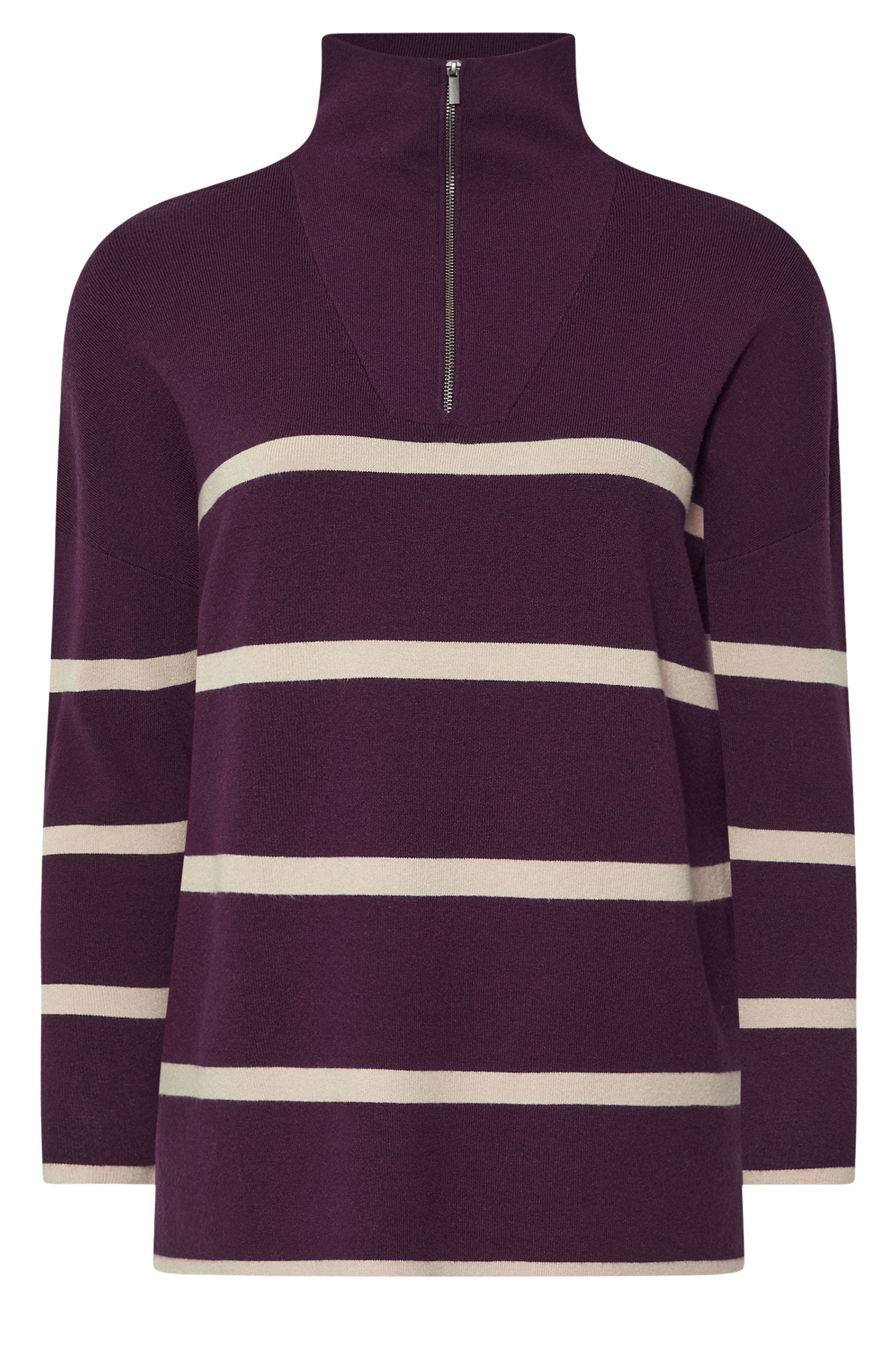 EVANS Plus Size Purple & White Stripe Quarter Zip Jumper | Evans  7