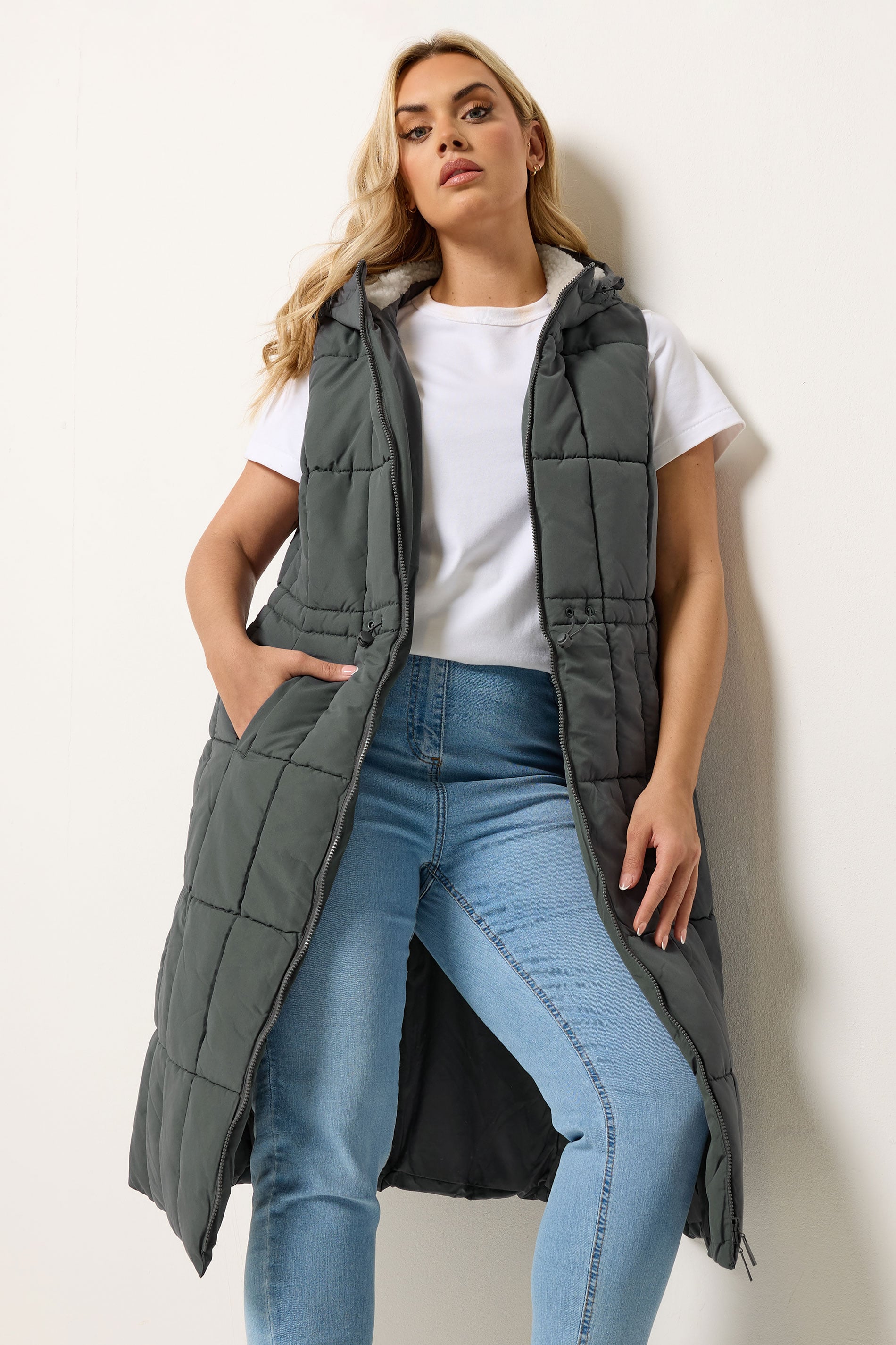 YOURS Plus Size Grey Midi Gilet | Yours Clothing 3