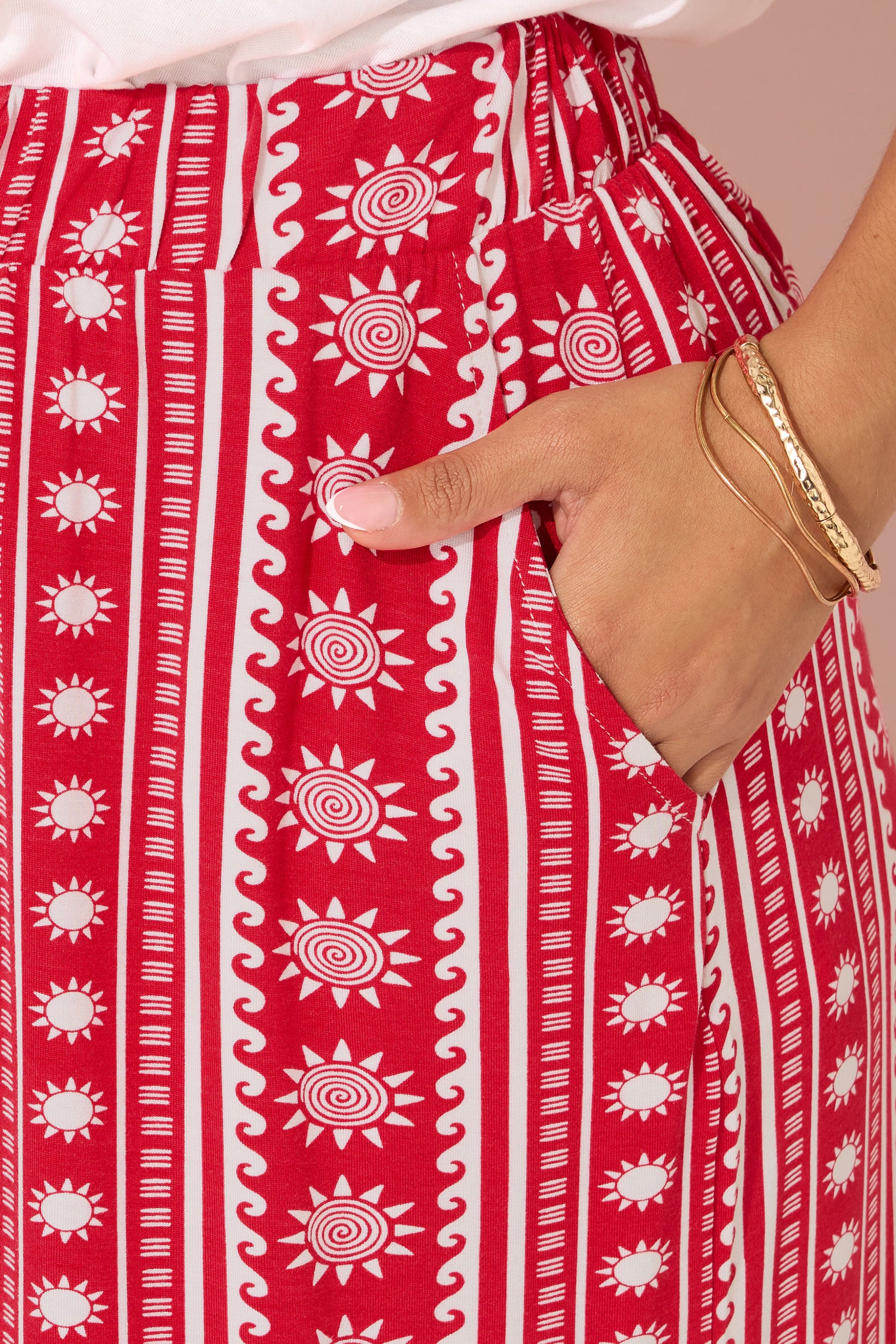 YOURS Plus Size Red Aztec Print Midaxi Culottes | Yours Clothing 4