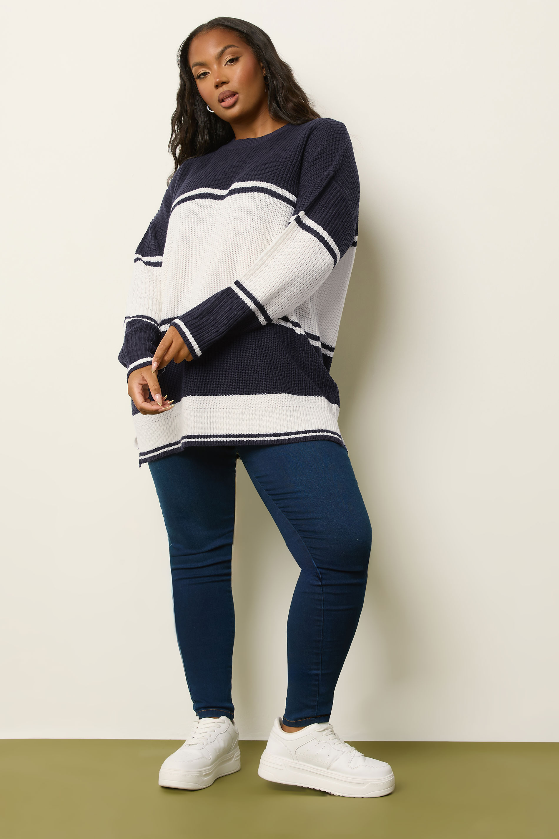 YOURS Plus Size Navy Blue Stripe Knitted Jumper | Yours Clothing 2