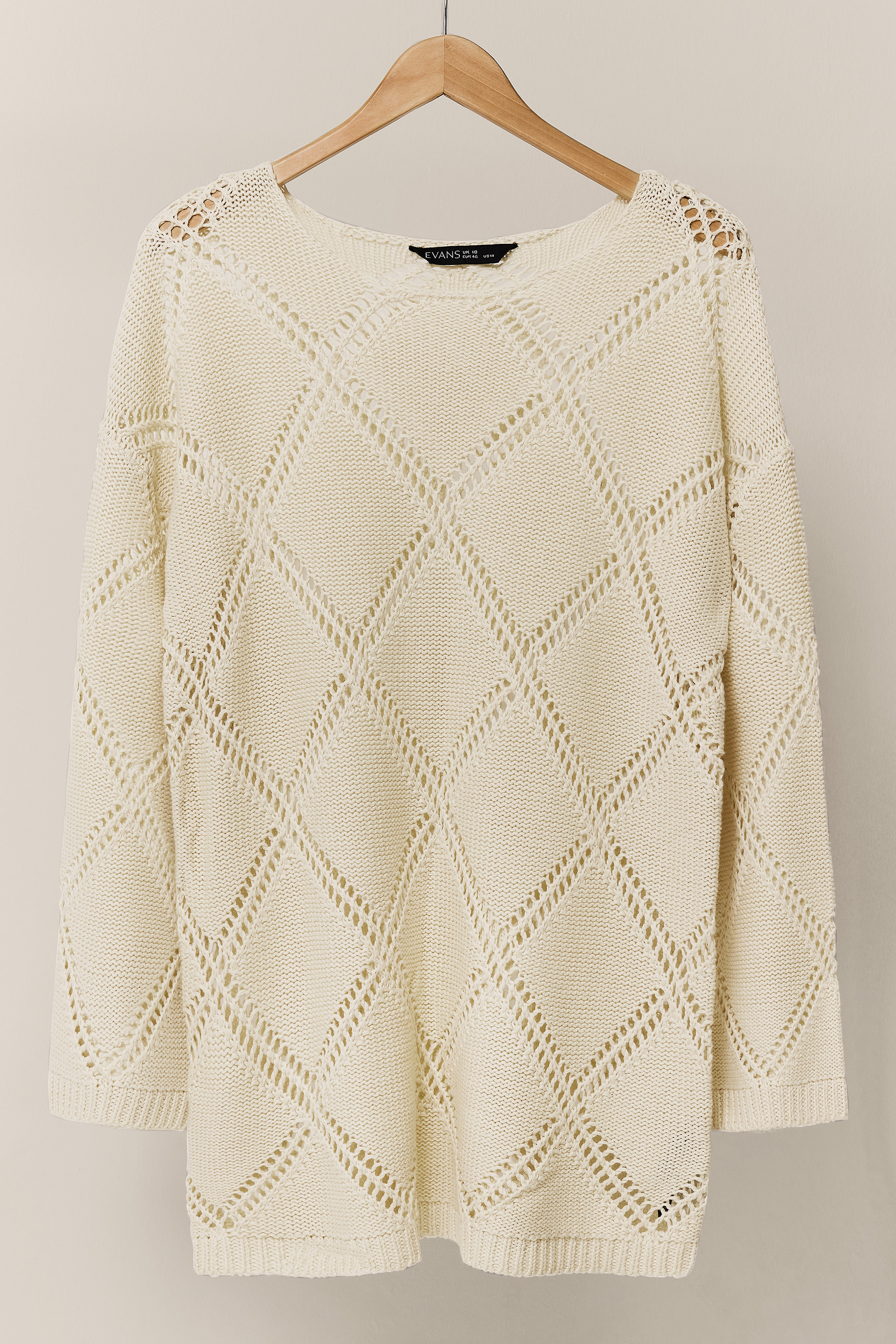 EVANS Plus Size Ivory White Diamond Pointelle Jumper | Evans