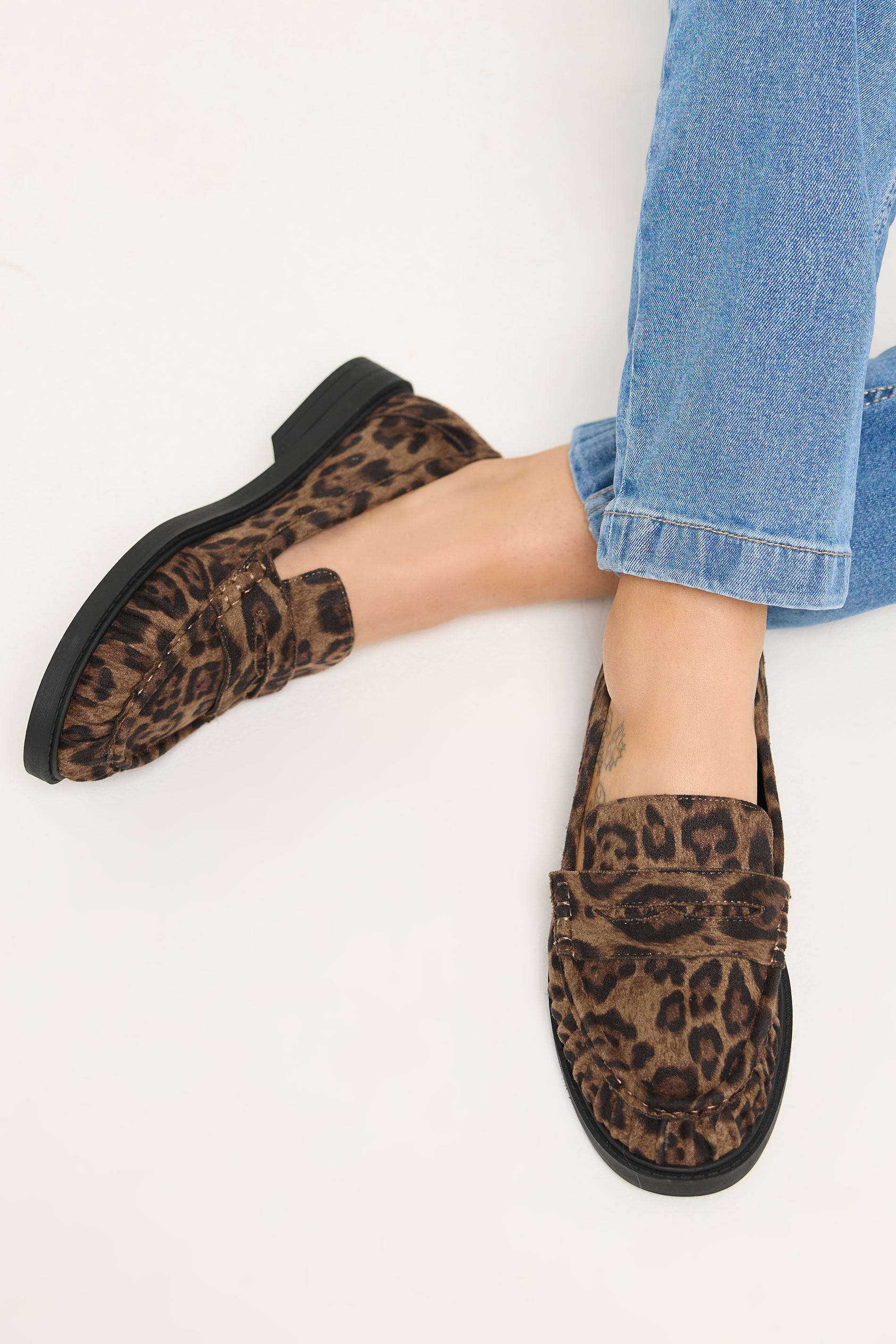 Brown Leopard Print Faux Suede Slip On Loafers In Extra Wide EEE Fit | Yours Clothing 1