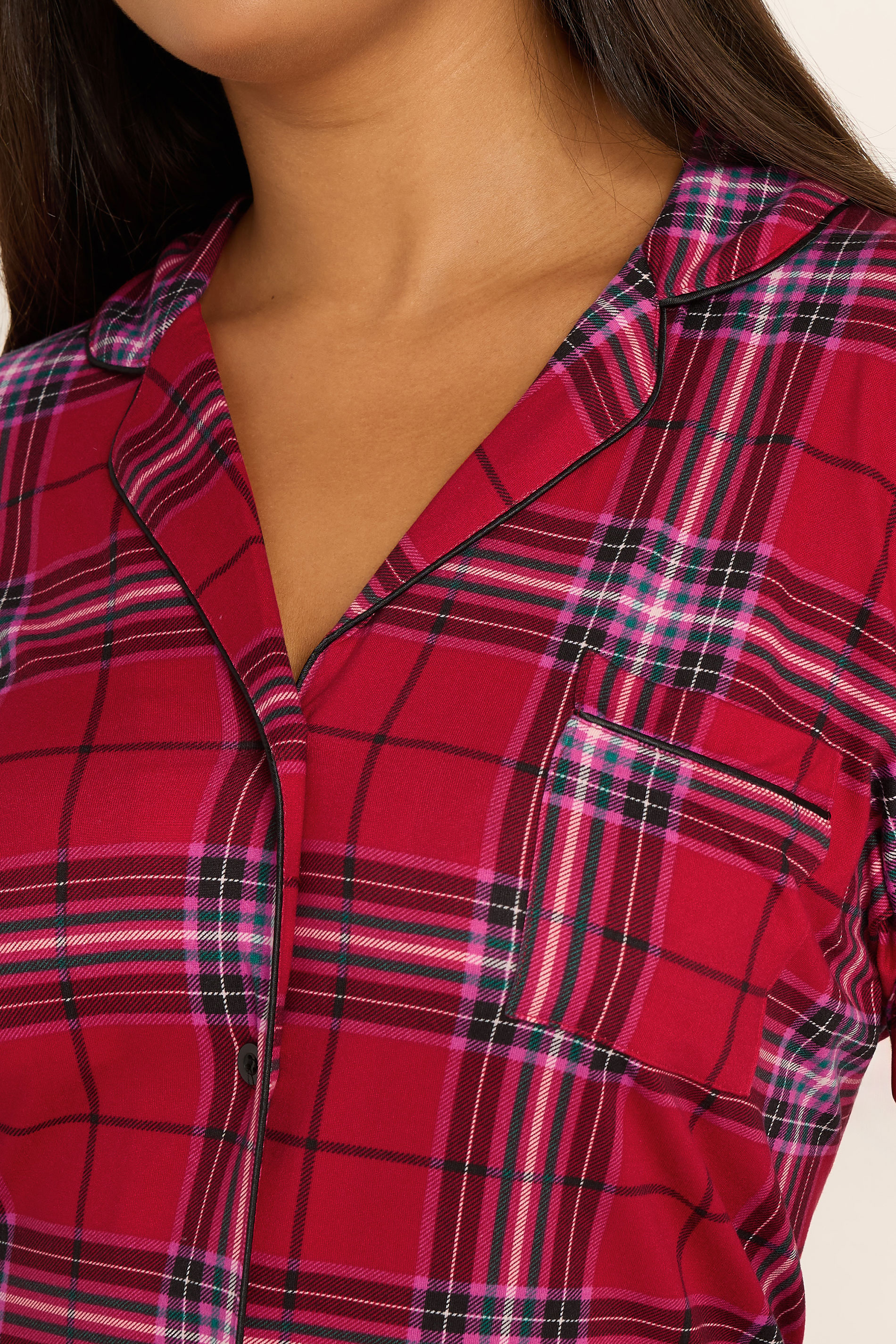YOURS Plus Size Red Check Button Through Soft Touch Nightdress | Yours Clothing 4