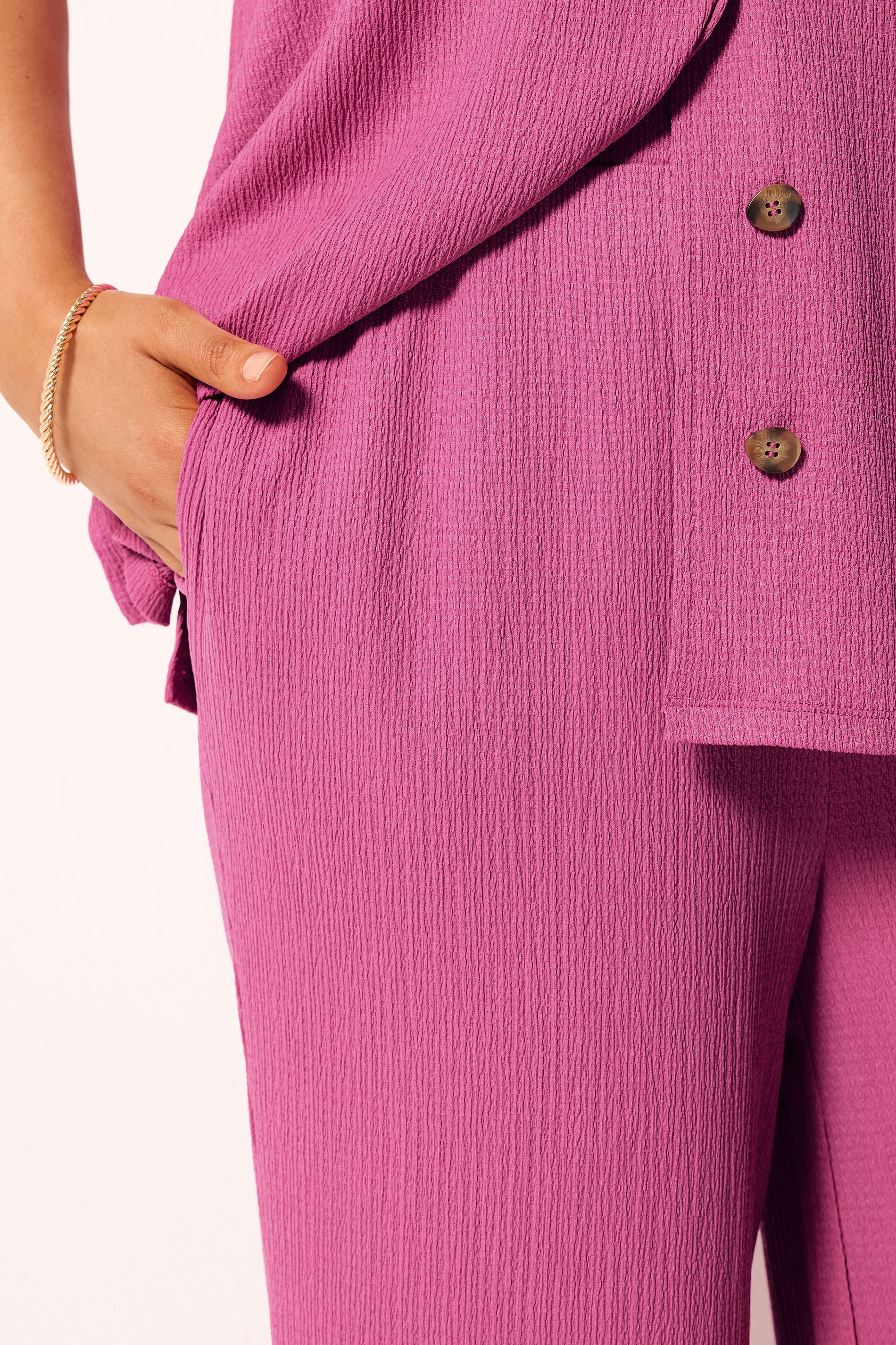 YOURS Plus Size Pink Textured Wide Leg Trousers | Yours Clothing 4
