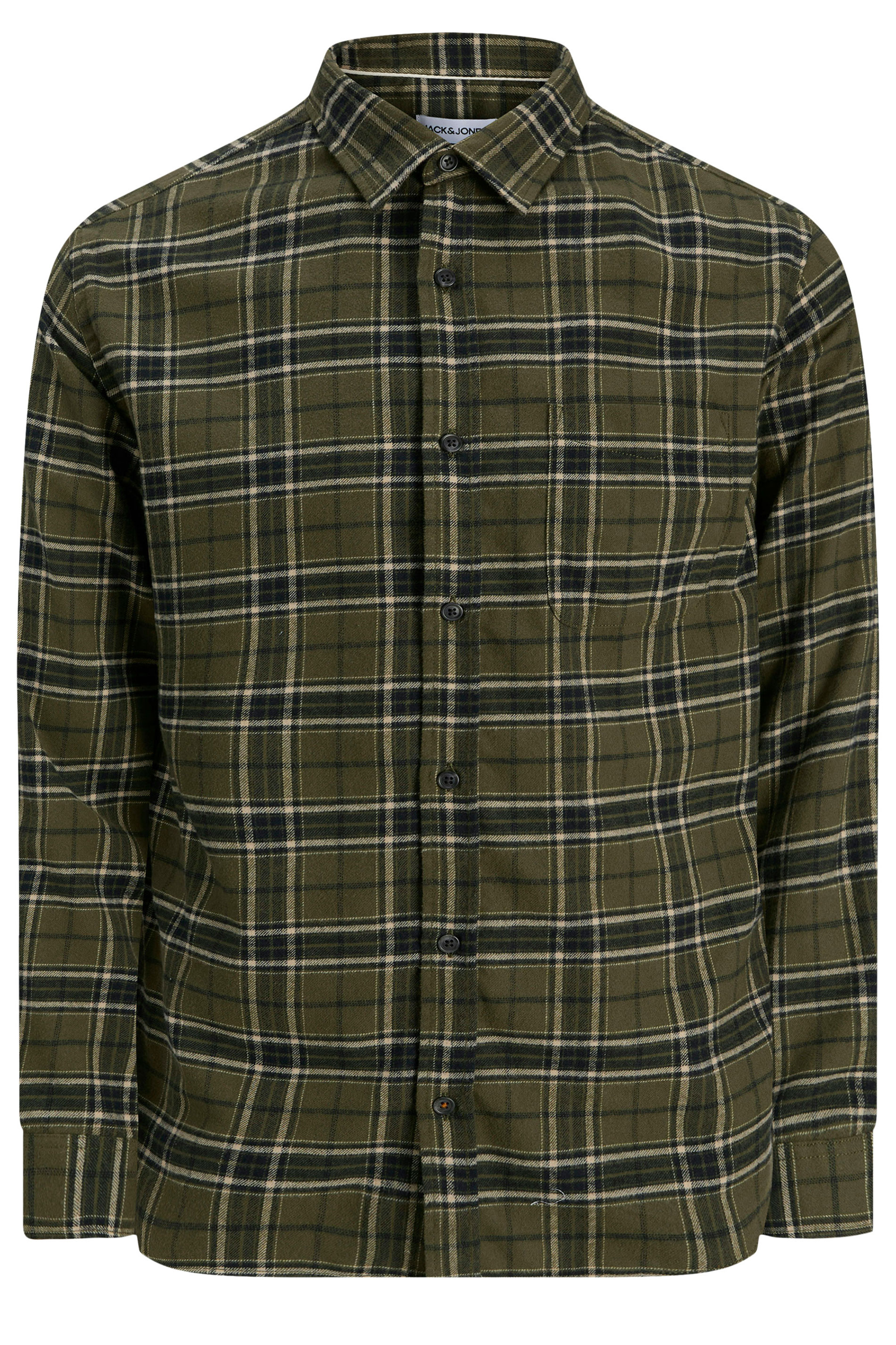 JACK & JONES Big & Tall Green Flannel Checked Shirt | BadRhino 2