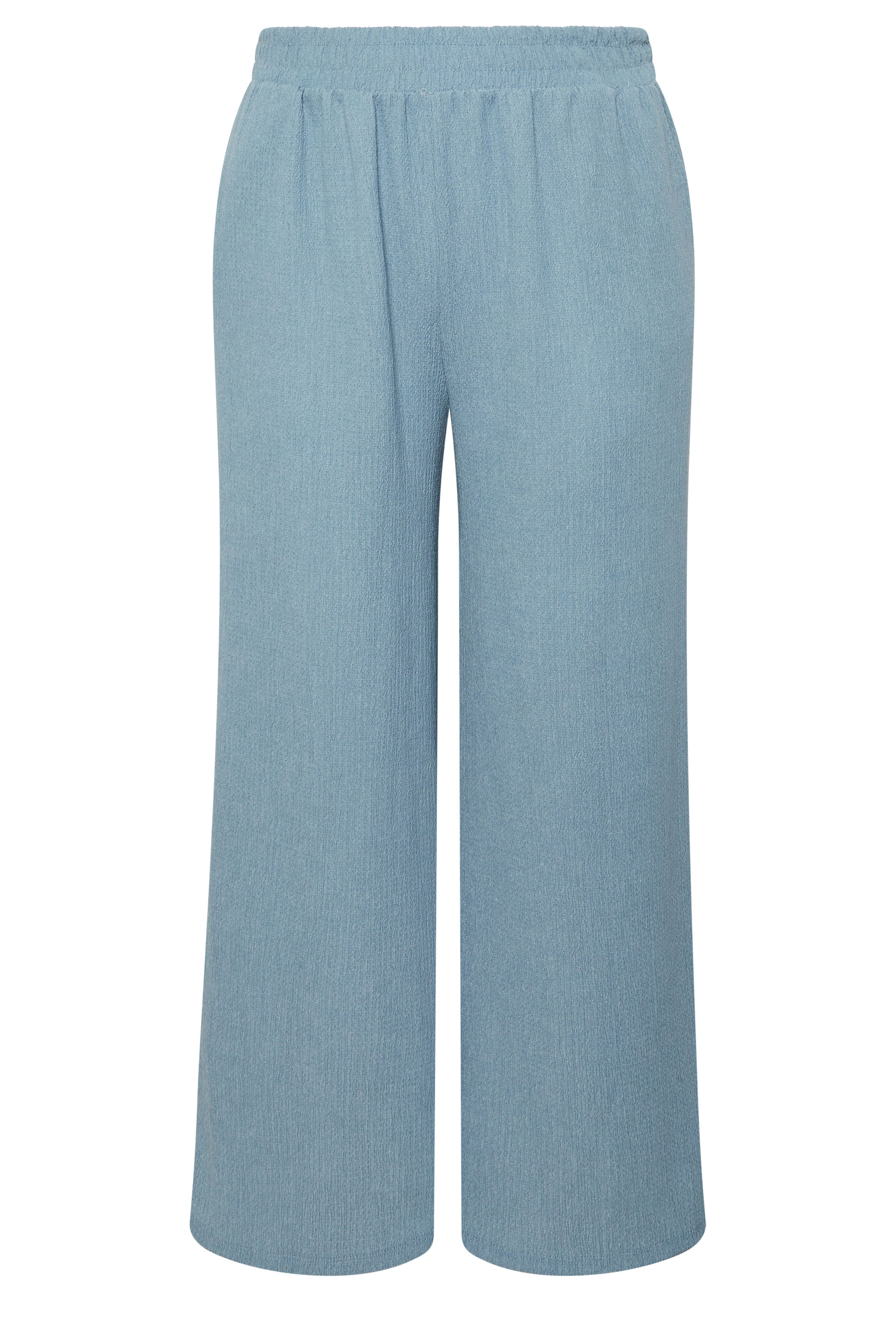 YOURS Plus Size Blue Wide Leg Textured Trousers | Yours Clothing 5