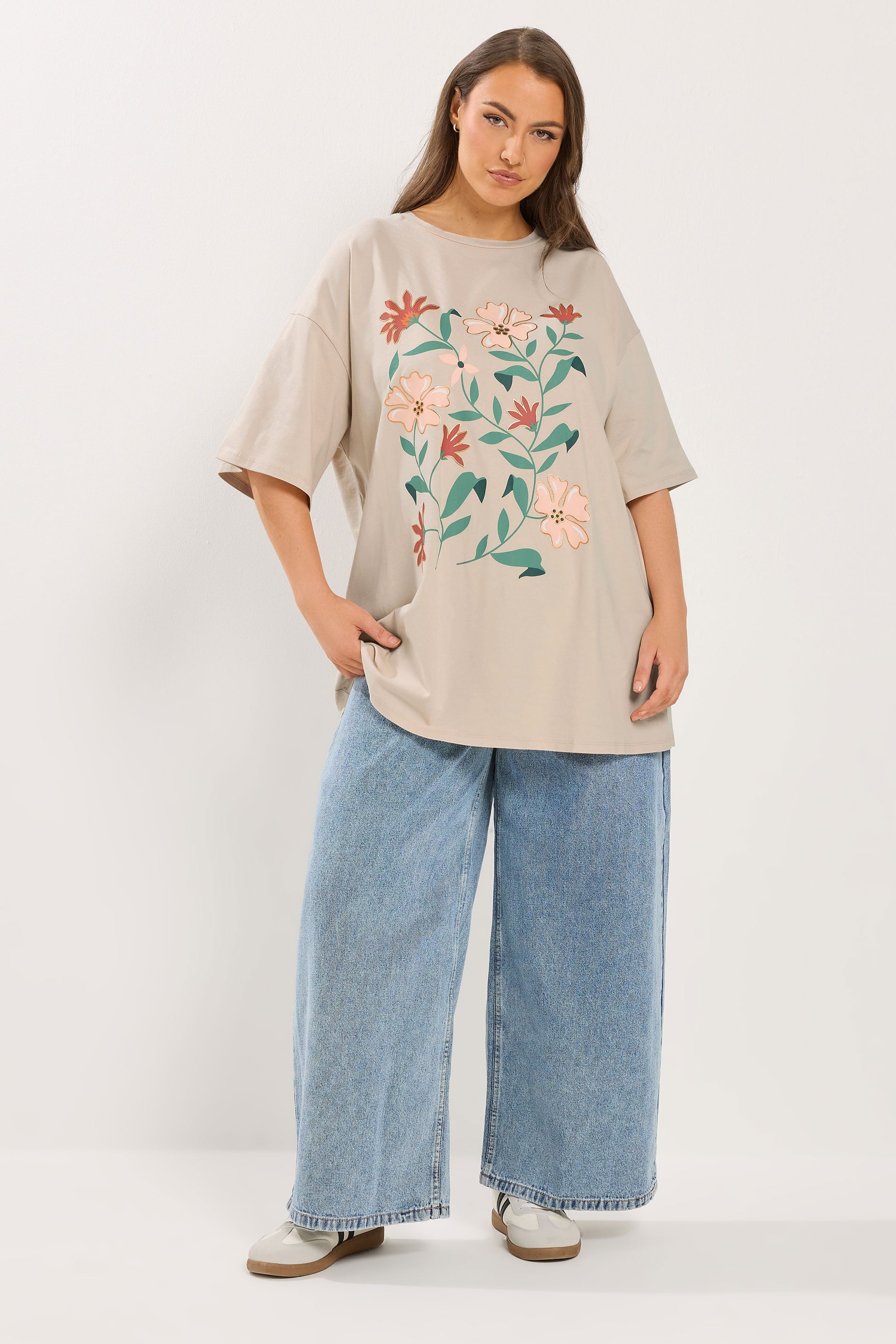 YOURS Plus Size Natural Brown Floral Graphic T-Shirt | Yours Clothing 2