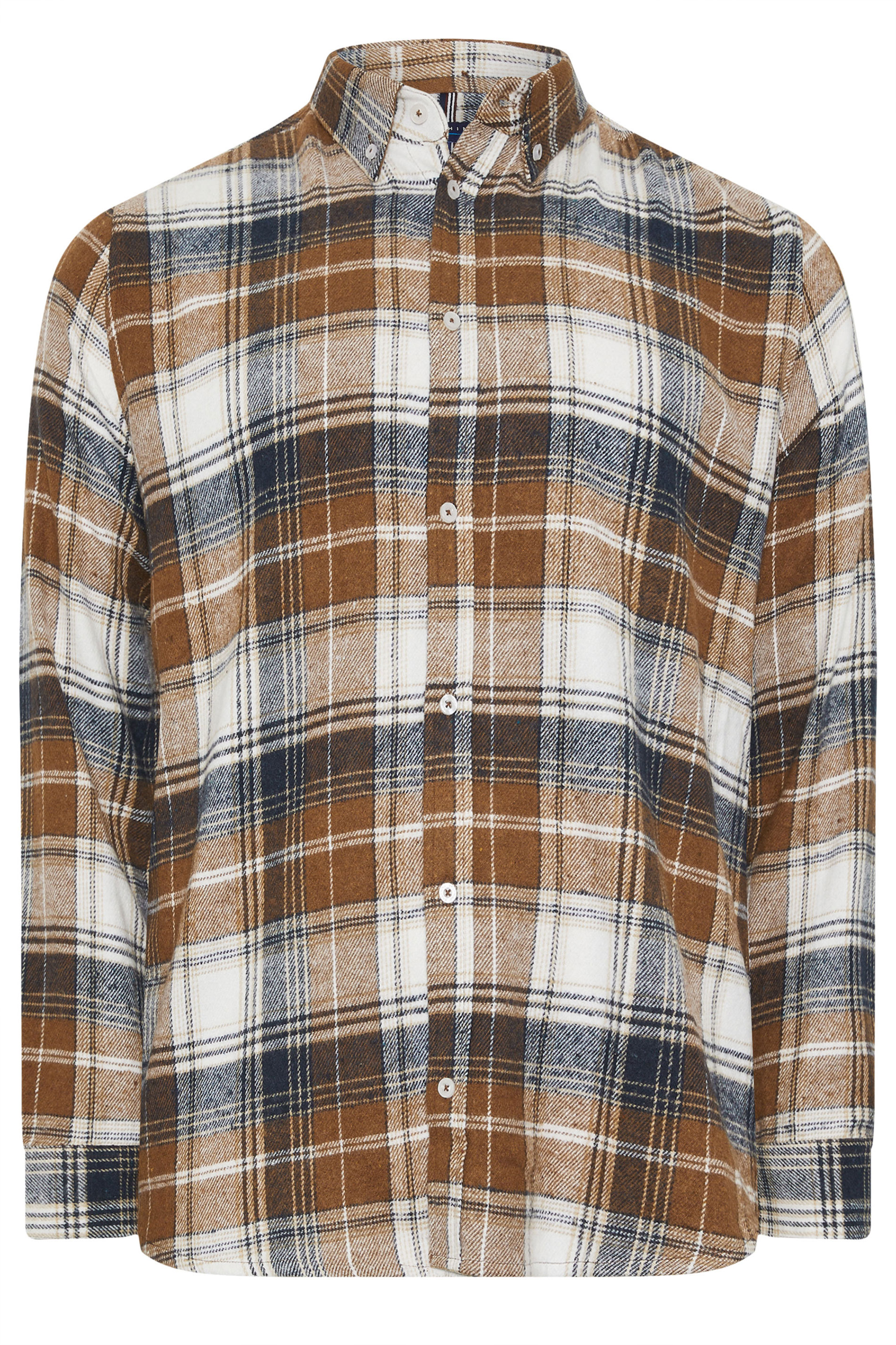 BadRhino Big & Tall Tan Brown & Navy Blue Brushed Checked Shirt | BadRhino 7