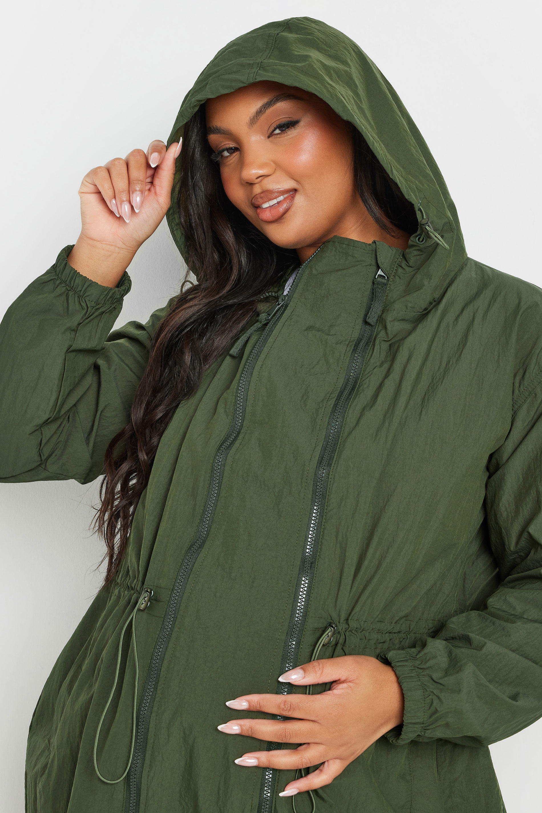 BUMP IT UP MATERNITY Plus Size Green Lightweight Parka Jacket | Yours Clothing 8