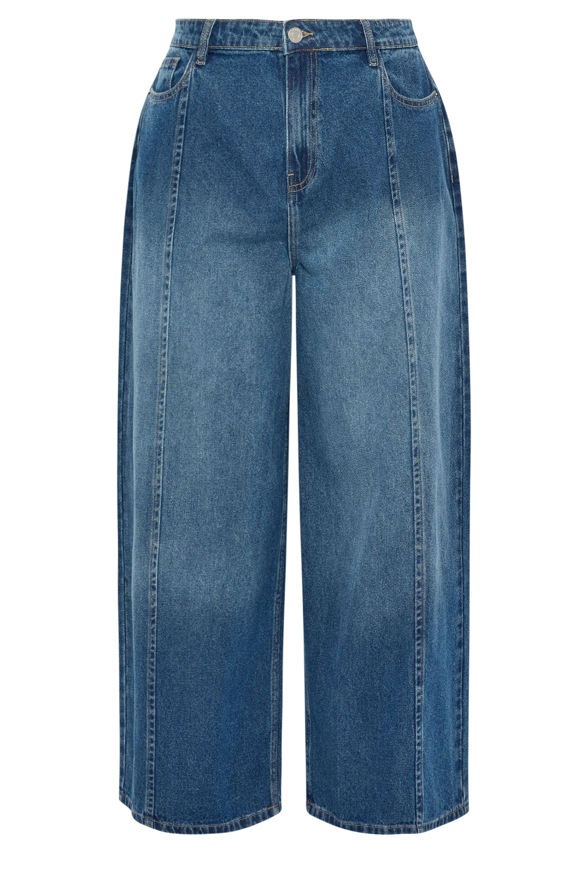 YOURS Plus Size Blue Palazzo Front Seam Wide Leg Jeans | Yours Clothing 5