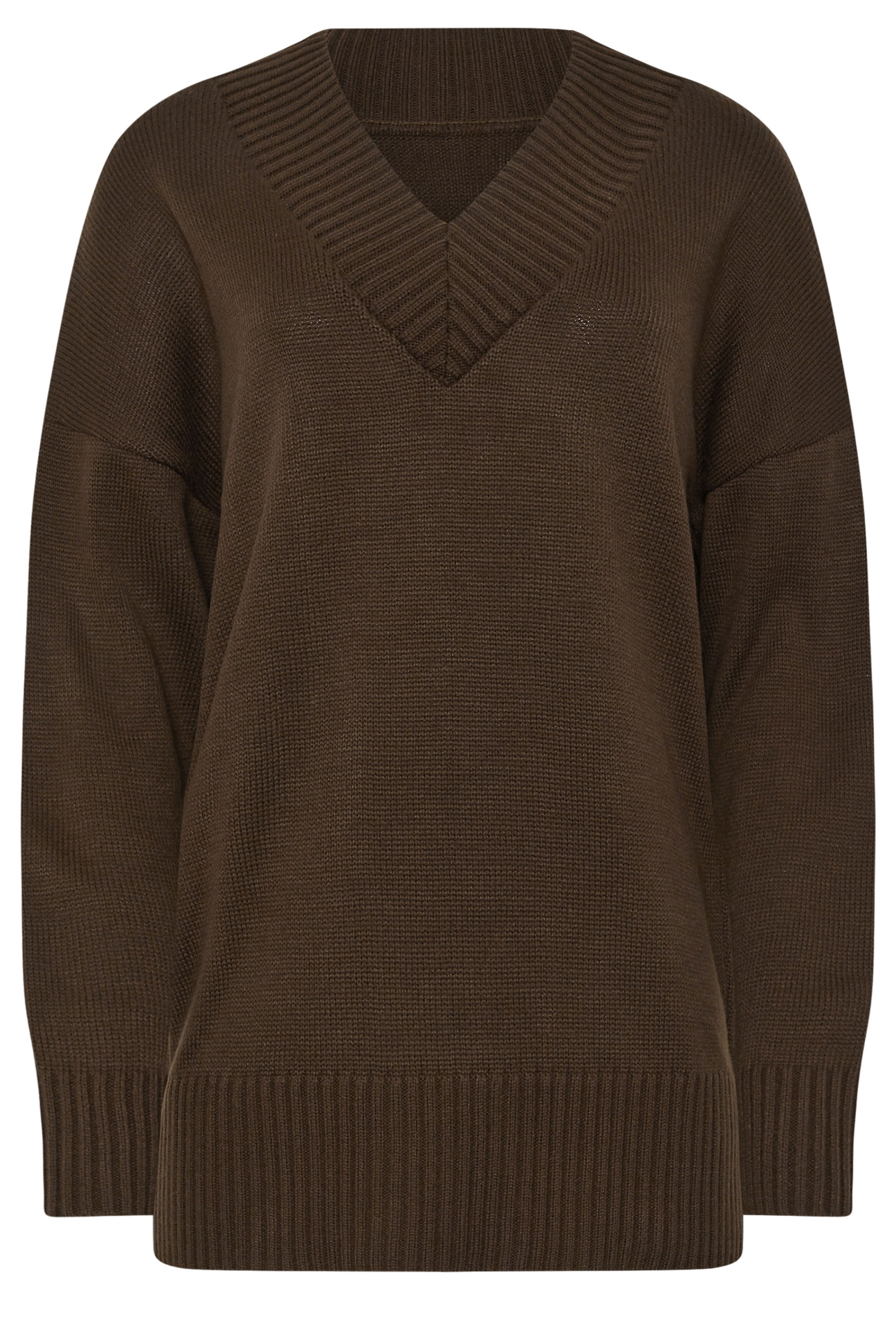 LTS Tall Chocolate Brown Knitted V-Neck Jumper | Long Tall Sally 5