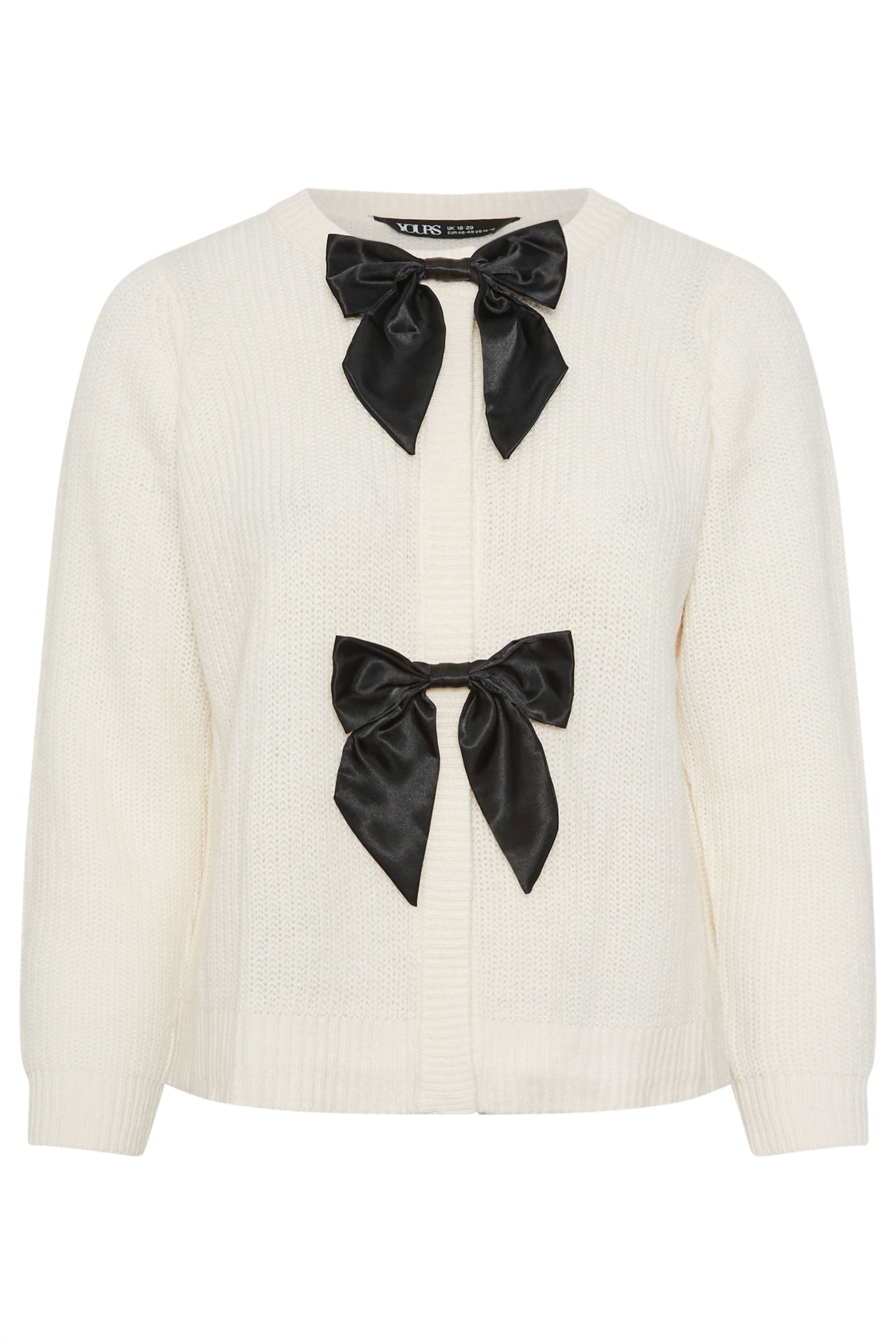 YOURS Plus Size Ivory White Pearl Bow Front Through Cardigan 5