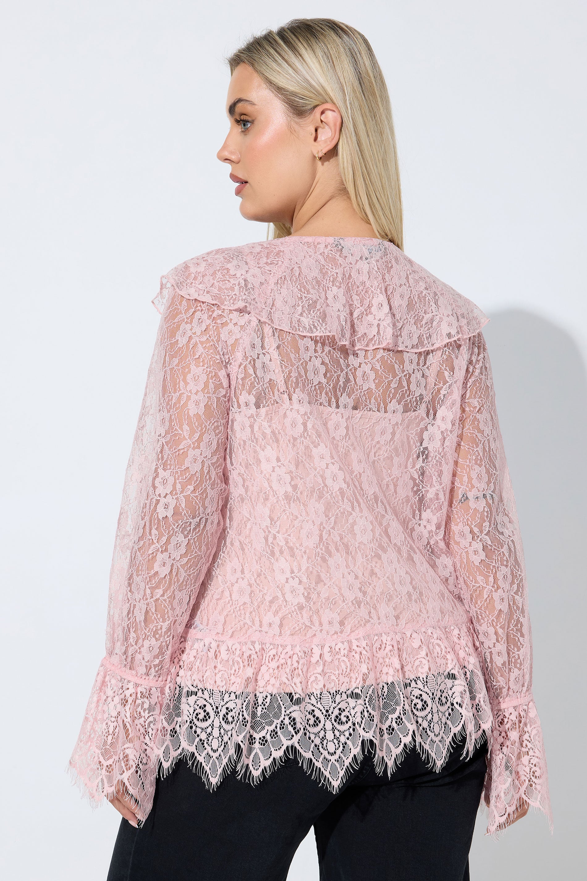 LIMITED COLLECTION Plus Size Pink Lace Frill Blouse | Yours Clothing 2