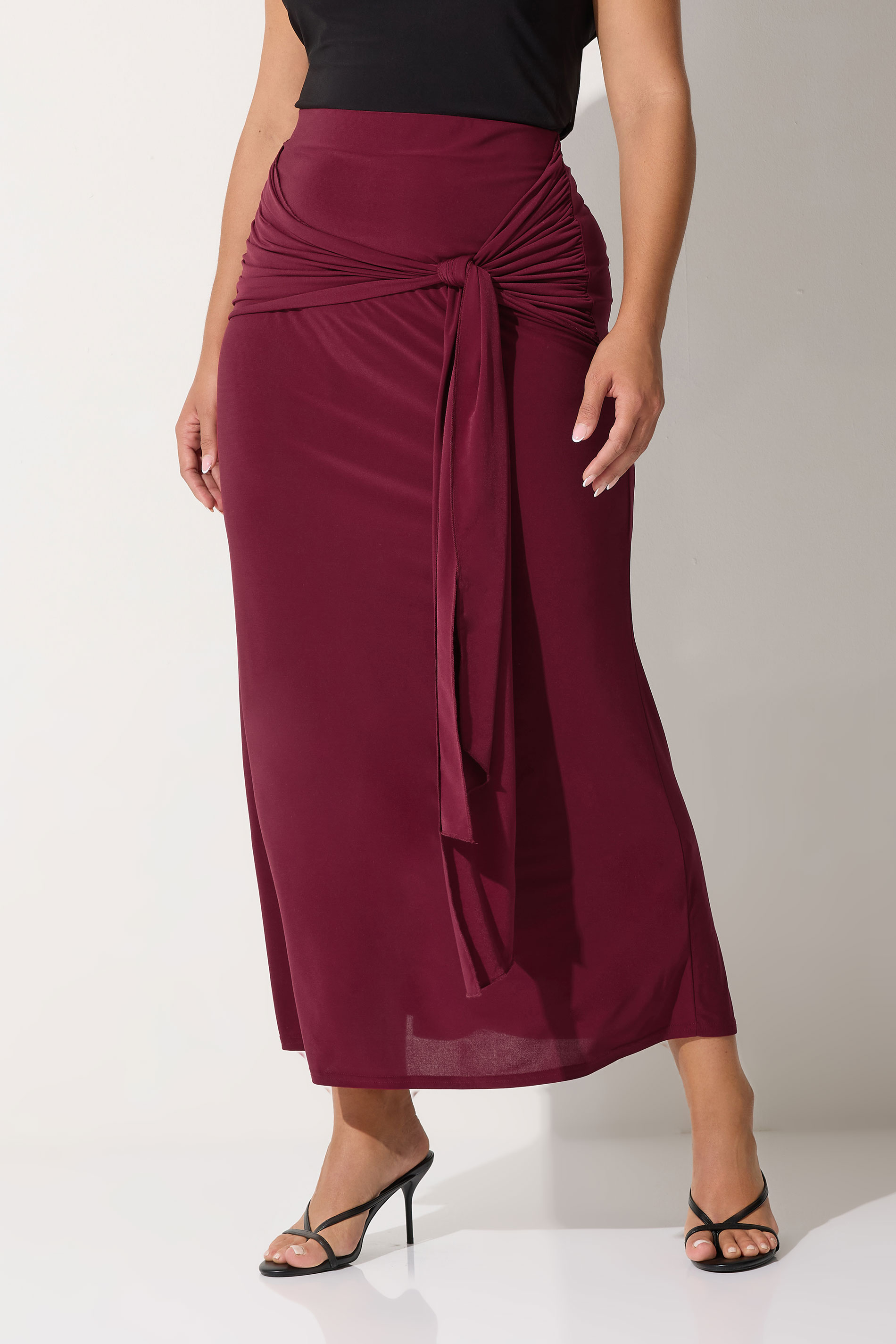 LIMITED COLLECTION Plus Size Burgundy Red Tie Maxi Skirt | Yours Clothing 2