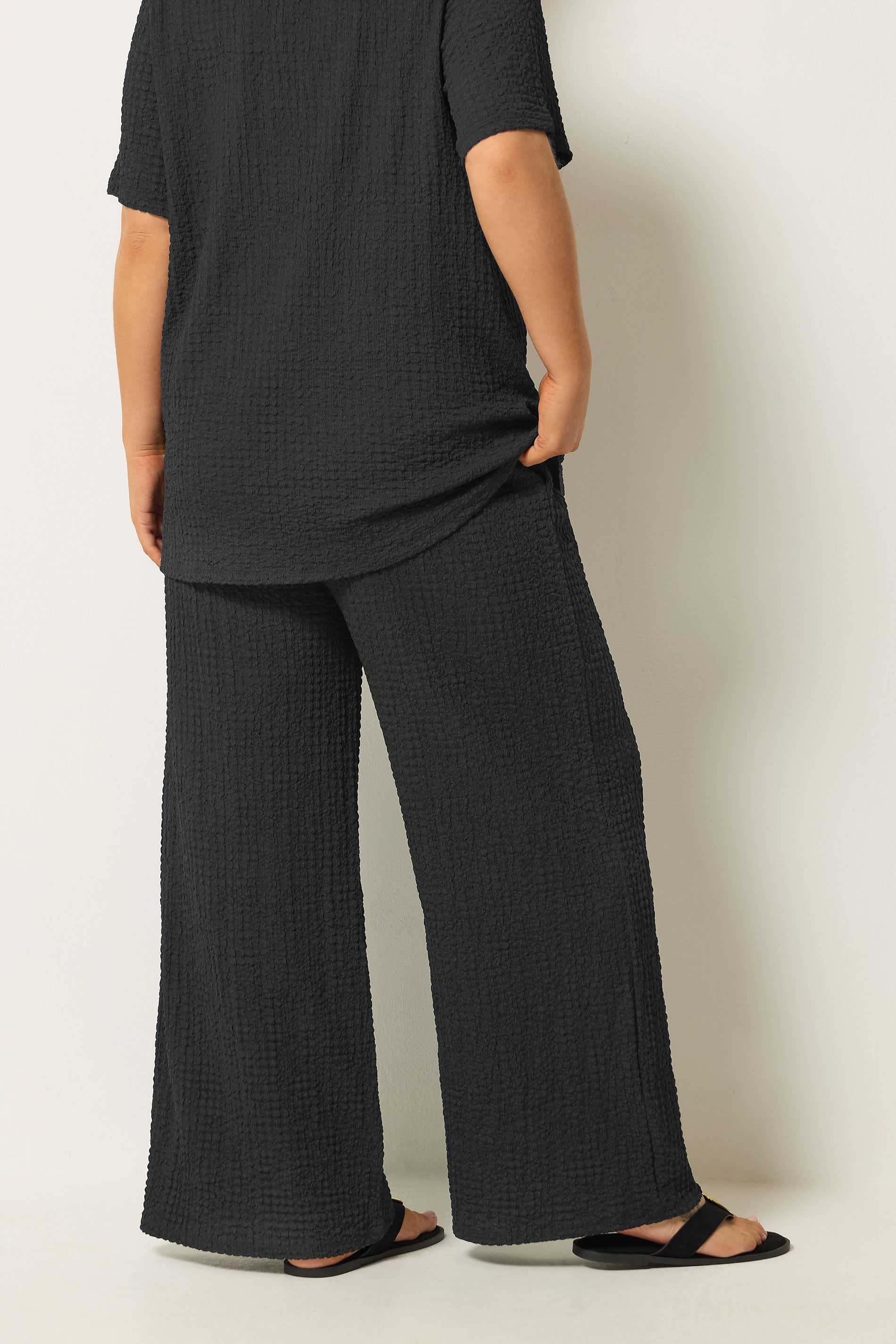 YOURS Plus Size Black Bubble Textured Trousers | Yours Clothing 2