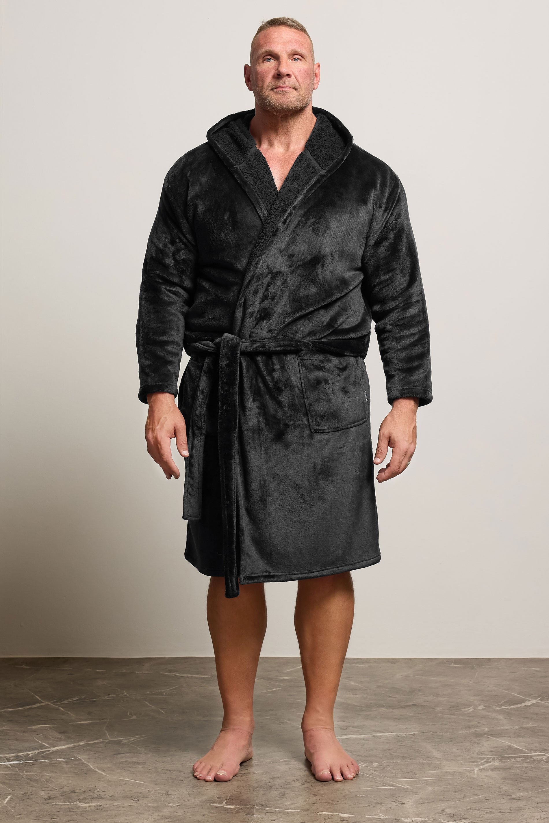 BadRhino Big & Tall Black Soft Fleece Dressing Gown | BadRhino 3