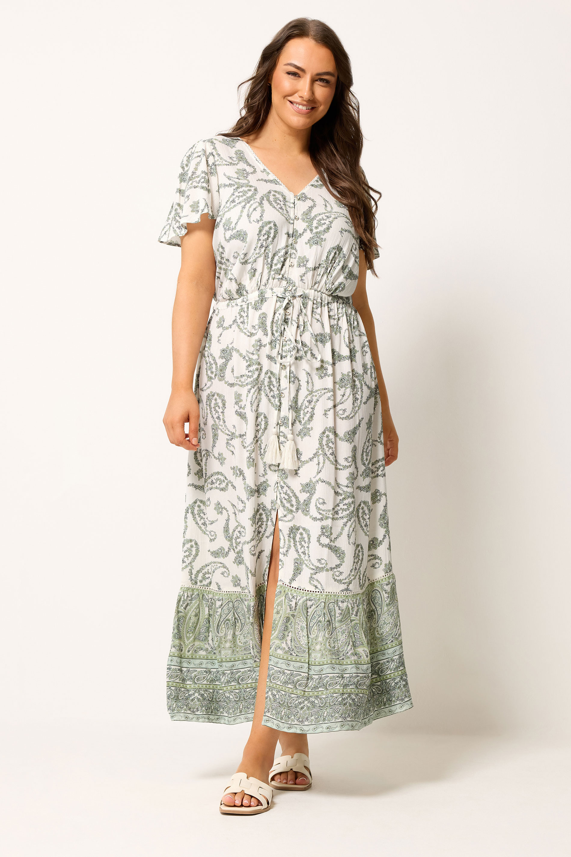 YOURS Plus Size Green Paisley Border Detail Dress | Yours Clothing 1