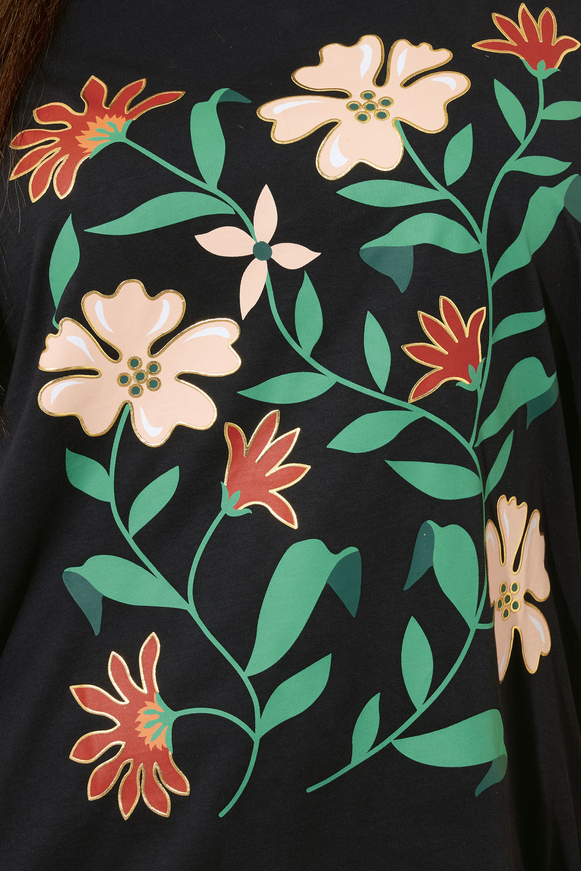 YOURS Plus Size Black Floral Print T-Shirt | Yours Clothing 6