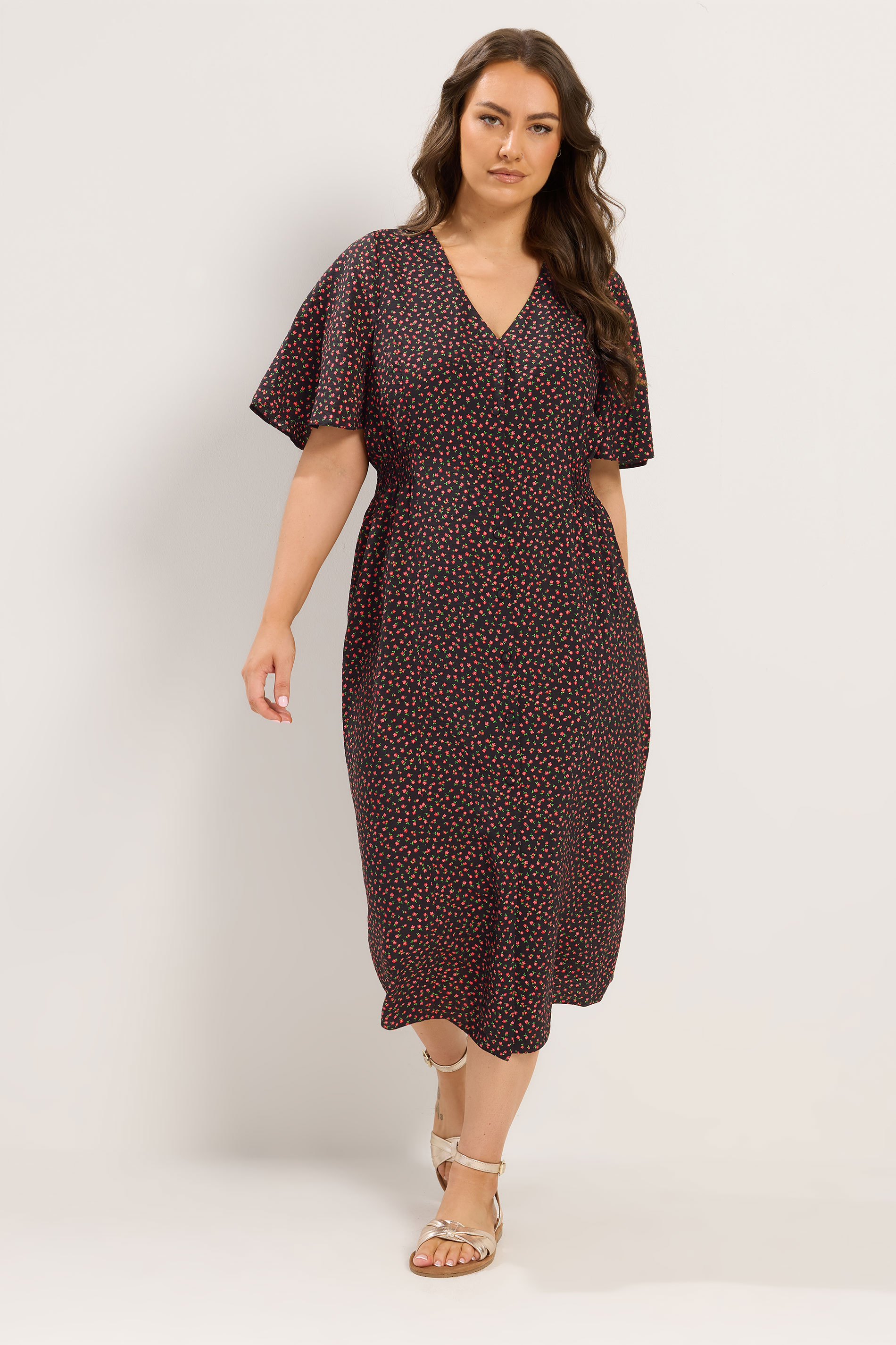 YOURS Plus Size Black Floral Tea Dress | Yours Clothing 1