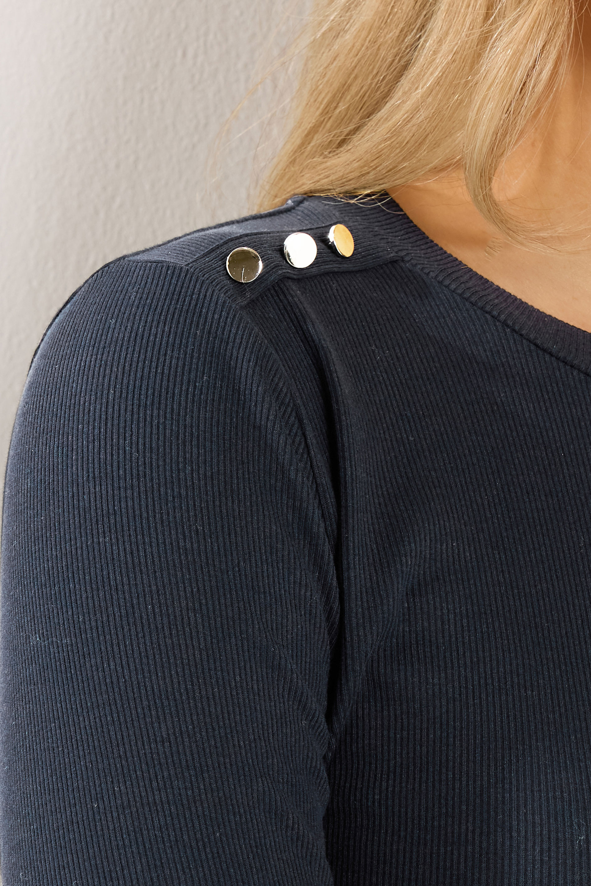 LTS Tall Women's Navy Blue Ribbed Button Top | Long Tall Sally 4