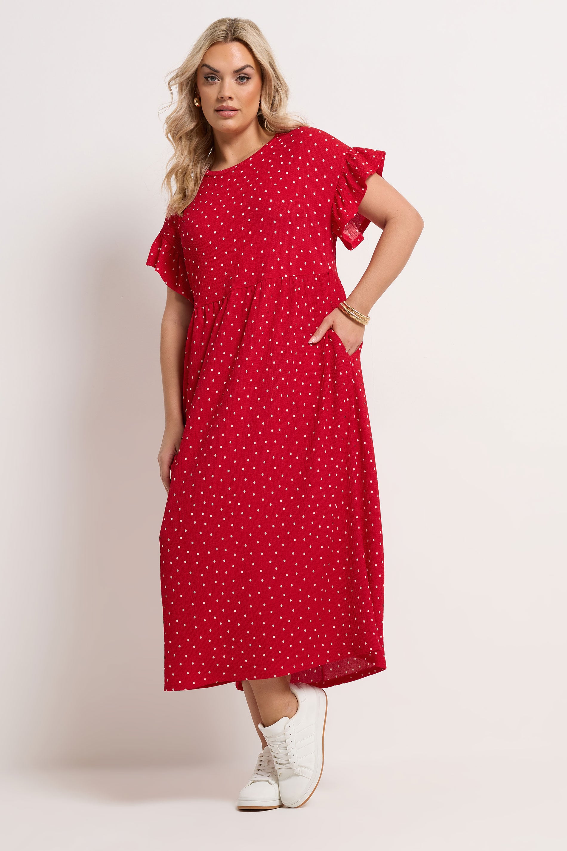 YOURS Plus Size Red Polka Dot Midaxi Dress | Yours Clothing 3