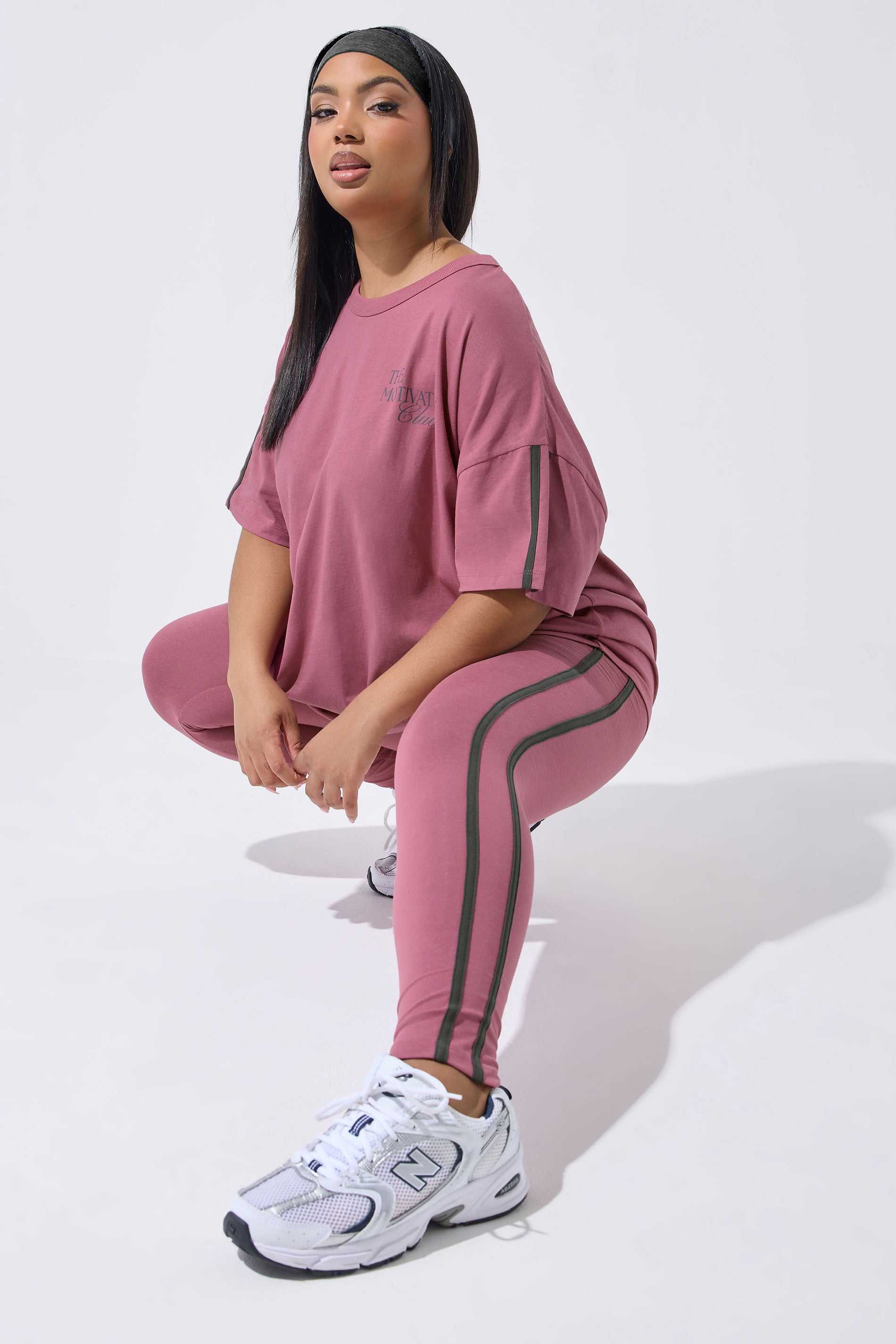 YOURS ACTIVE Plus Size Pink Side Stripe Leggings | Yours Clothing 3