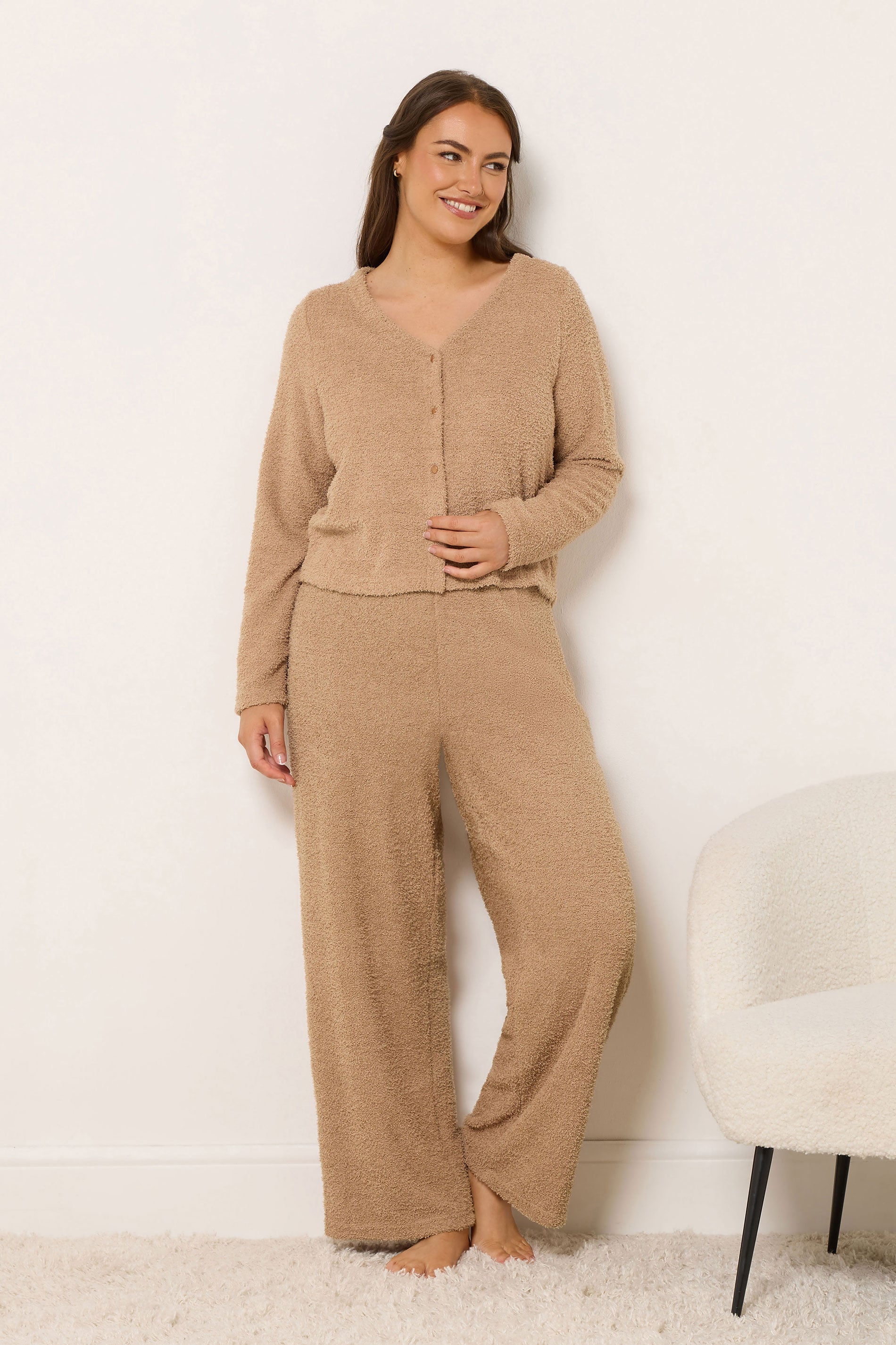 YOURS Plus Size Camel Brown Chenille Wide Leg Trousers | Yours Clothing 3
