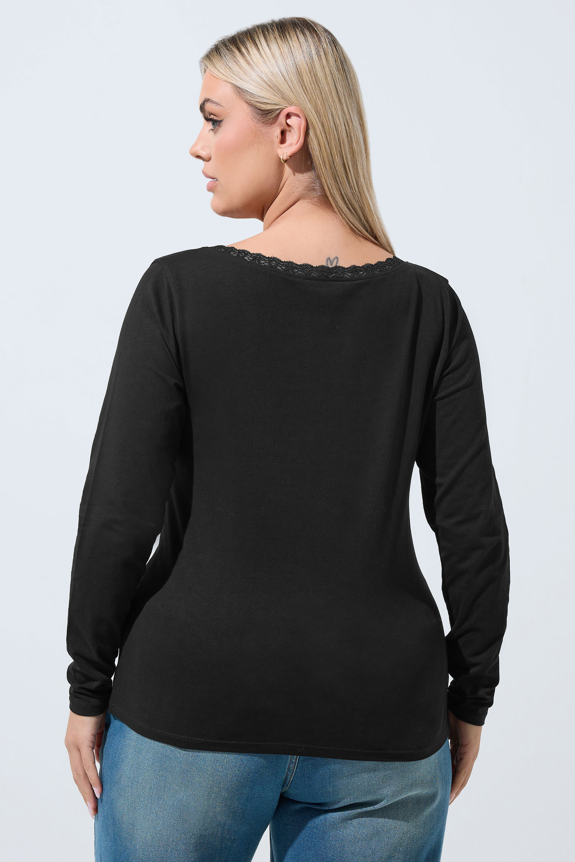 LIMITED COLLECTION Black Lace Trim Long Sleeve Top 4