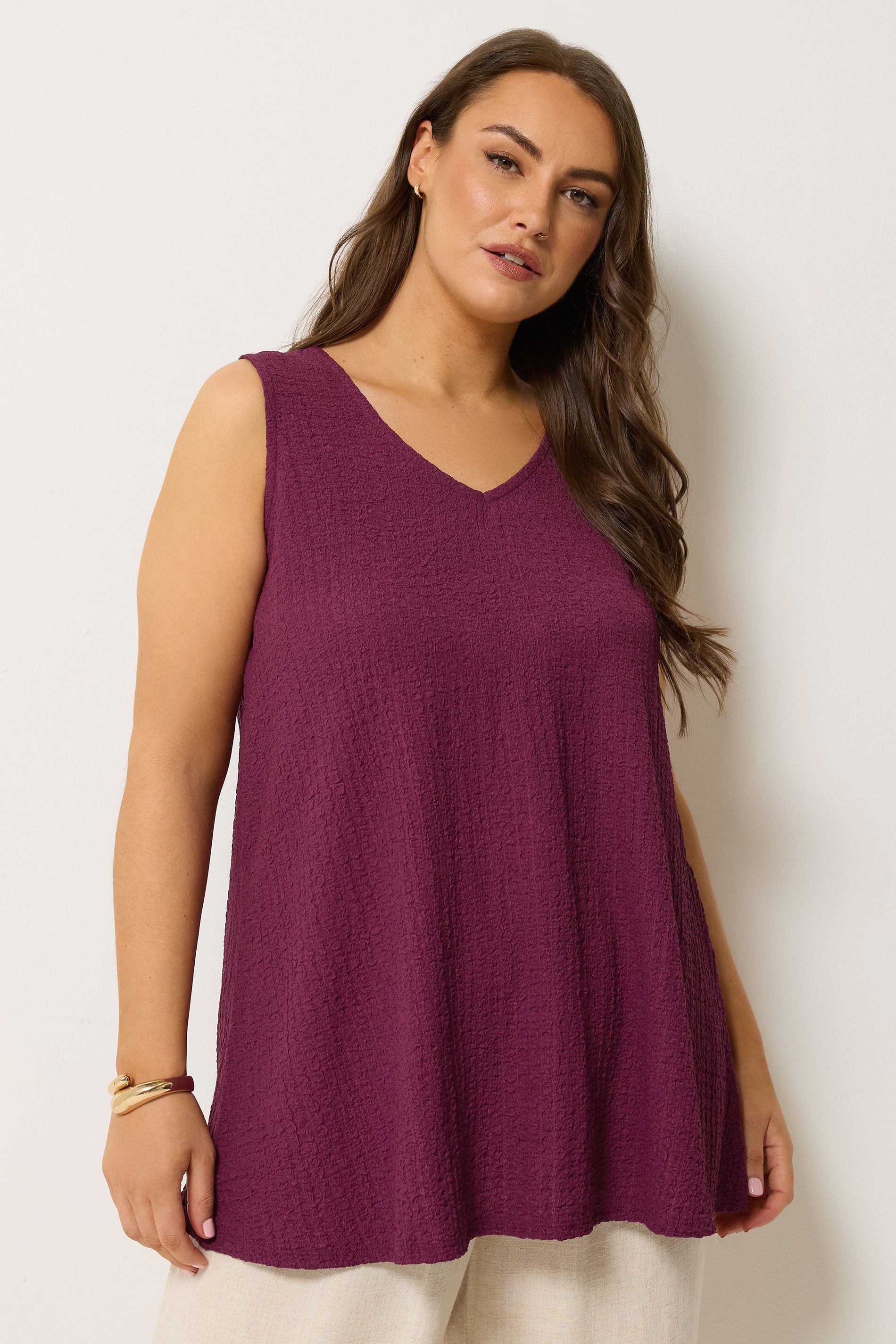 YOURS Plus Size Purple Crinkle V-Neck Cami Vest Top | Yours Clothing 3