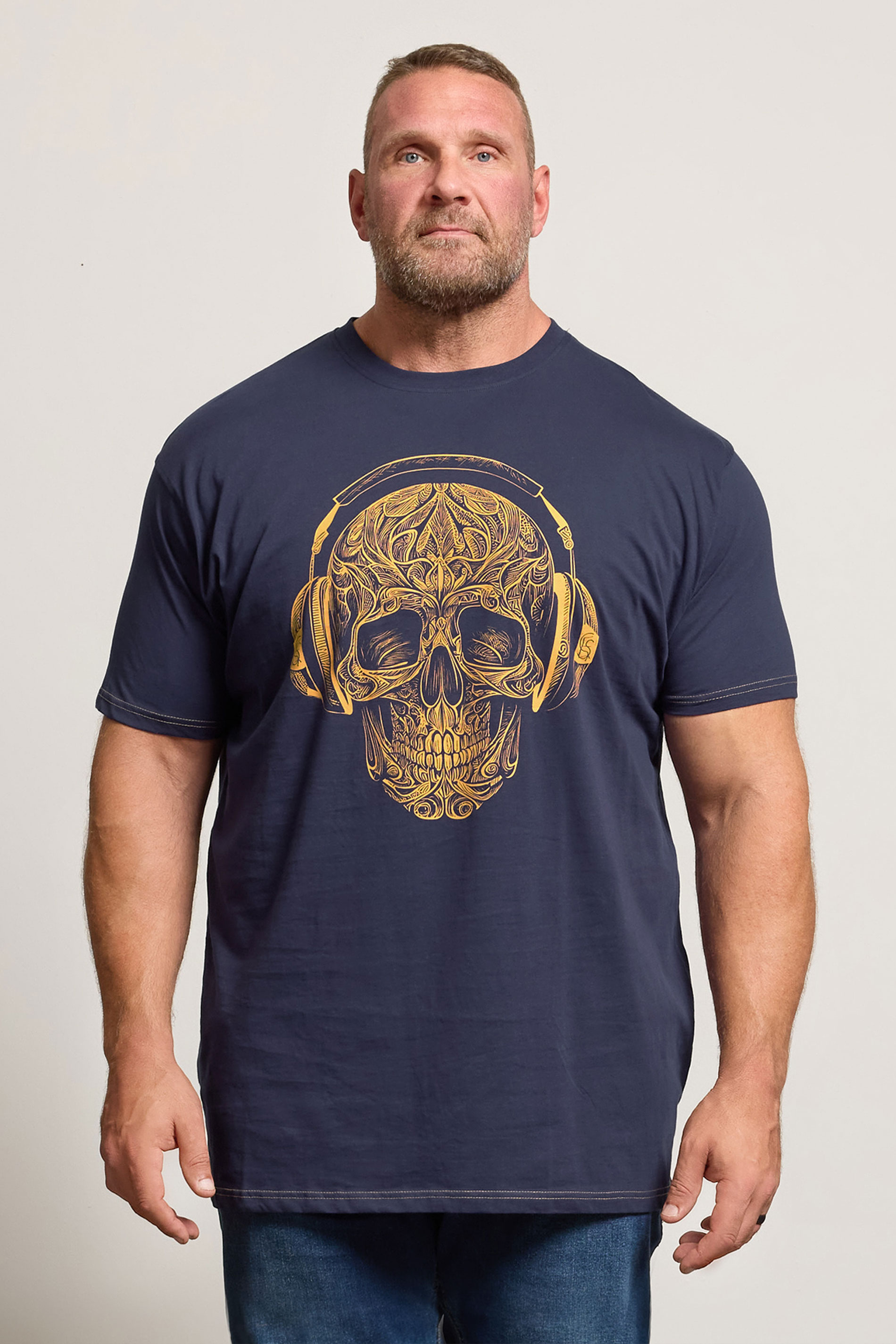 KAM Big & Tall Navy Blue Skull Print T-Shirt | BadRhino 3