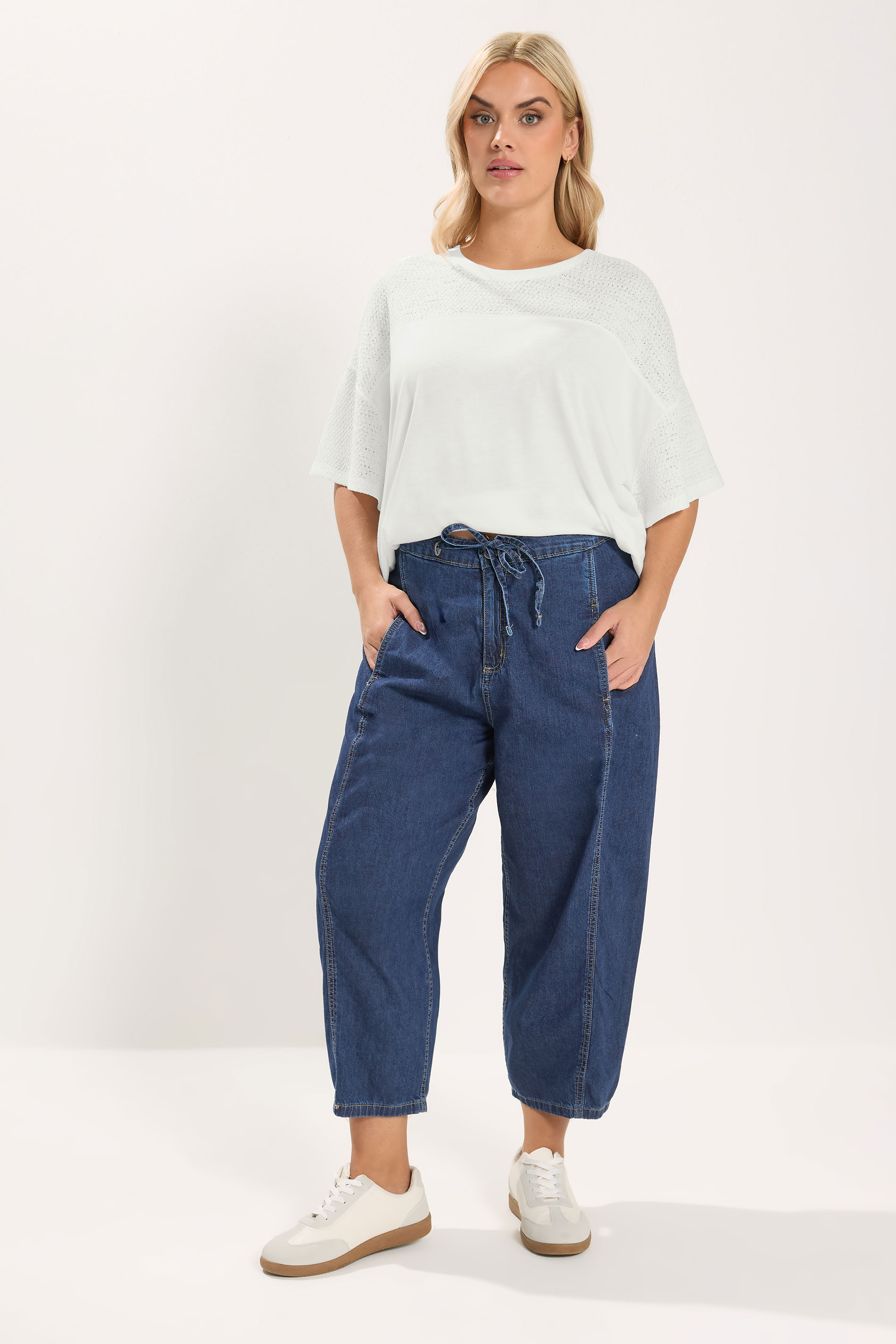 YOURS Plus Size Mid Blue Crop Barrel Jeans | Yours Clothing 3