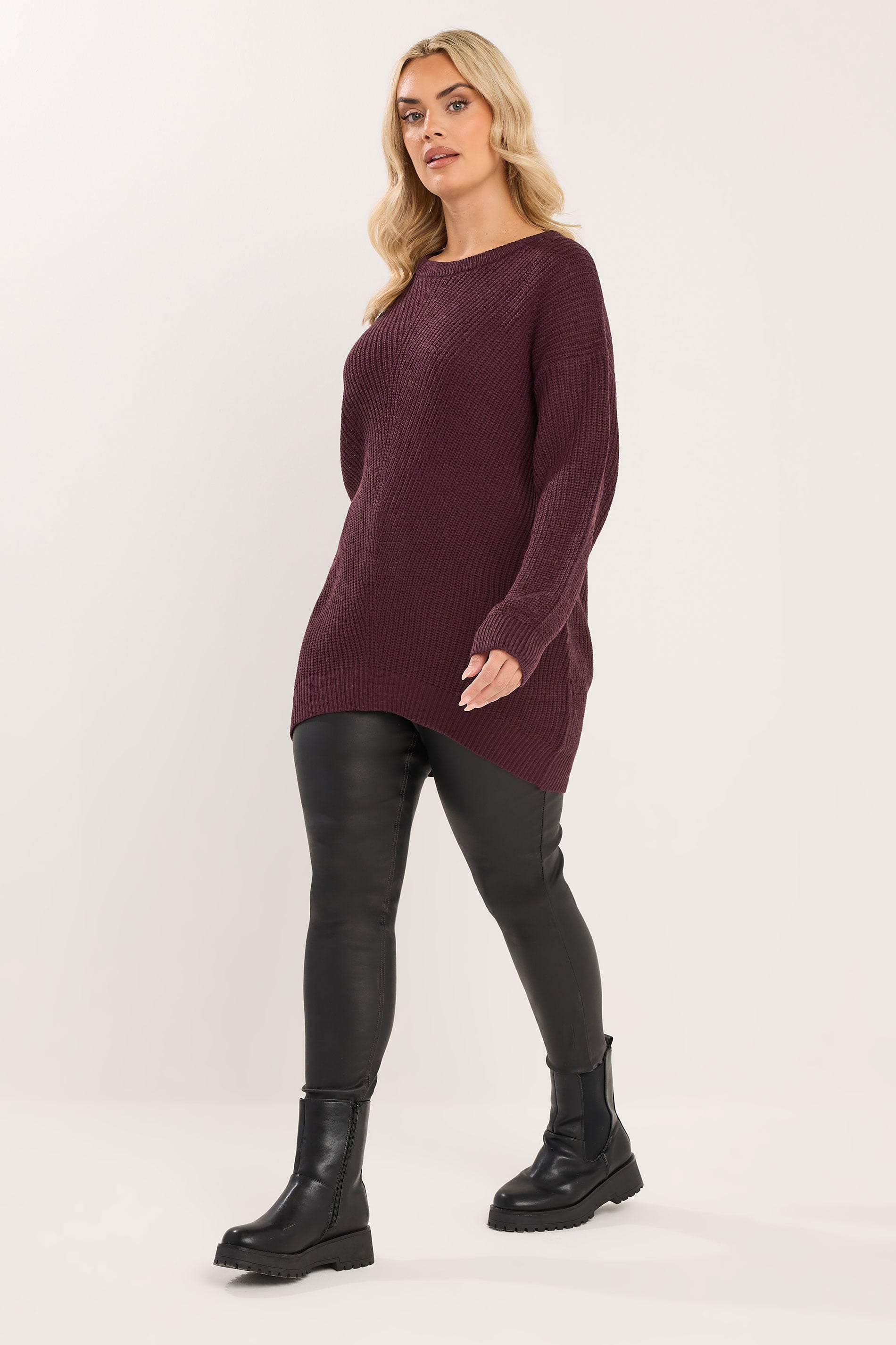 YOURS Plus Size Burgundy Red Essential Knitted Jumper | Yours Clothing 1