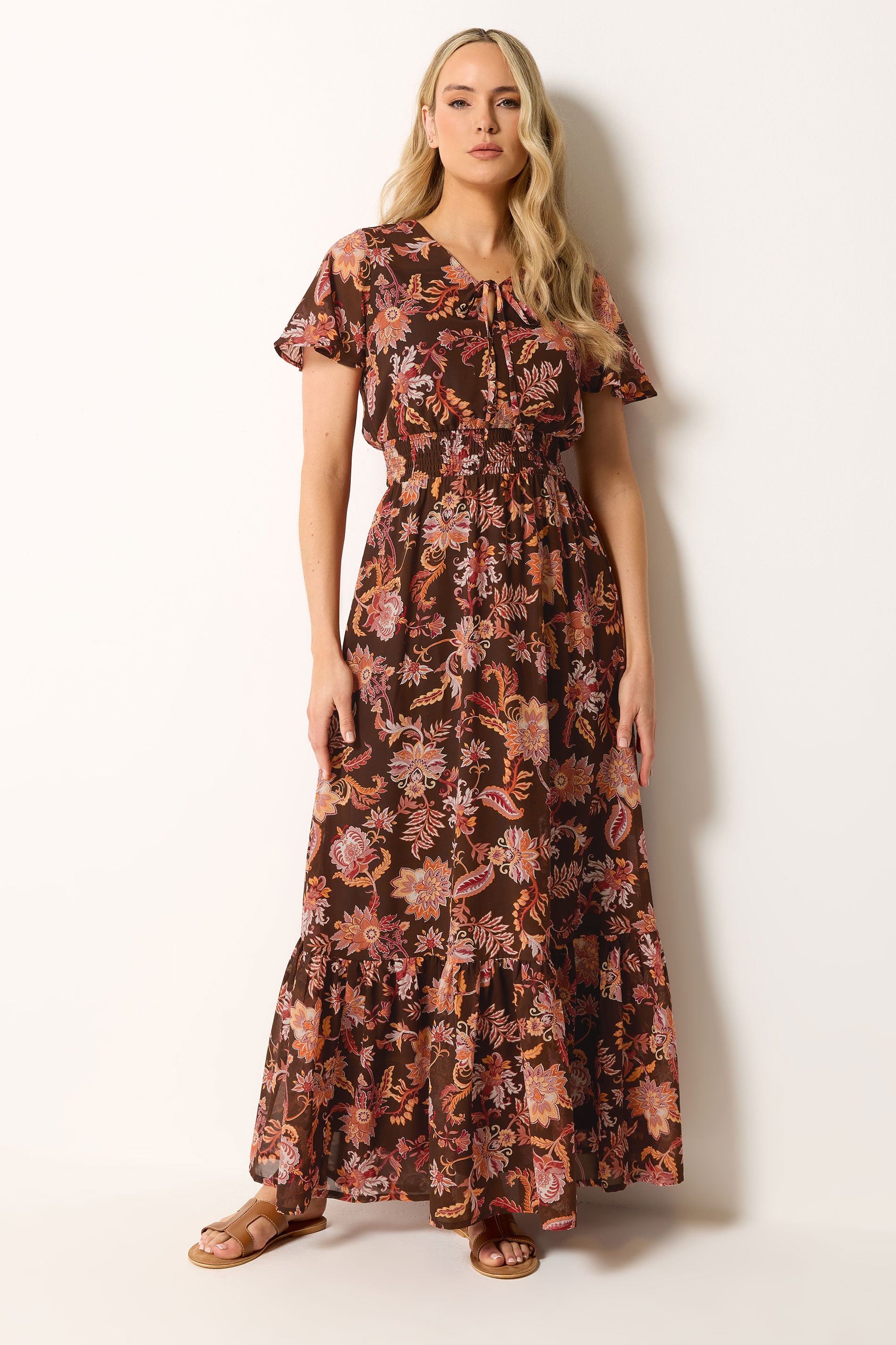 LTS Tall Women's Brown Floral Shirred Waist Maxi Dress | Long Tall Sally 3