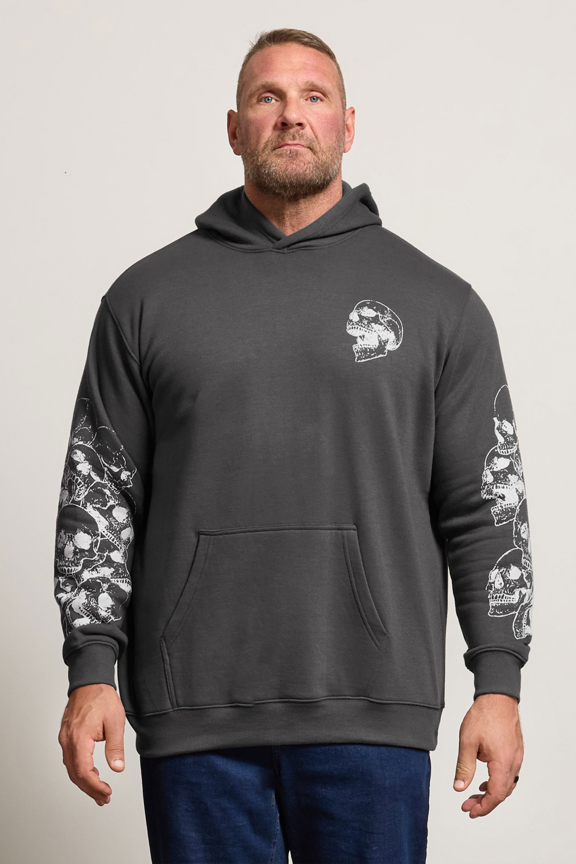 BadRhino Big & Tall Ebony Grey Skull Print Hoodie | BadRhino 1