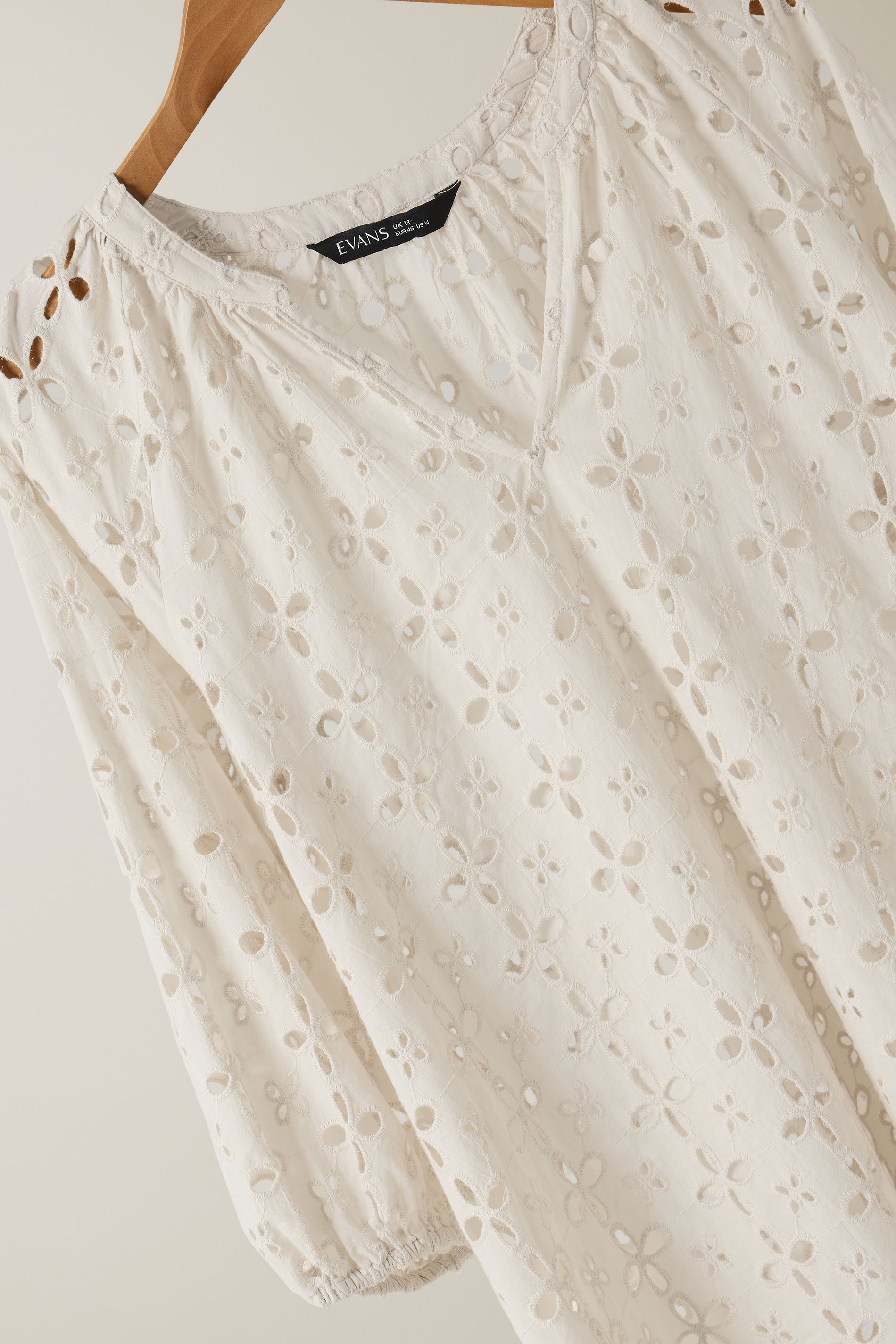 EVANS Plus Size Cream Long Sleeve Broderie Blouse | Evans 7