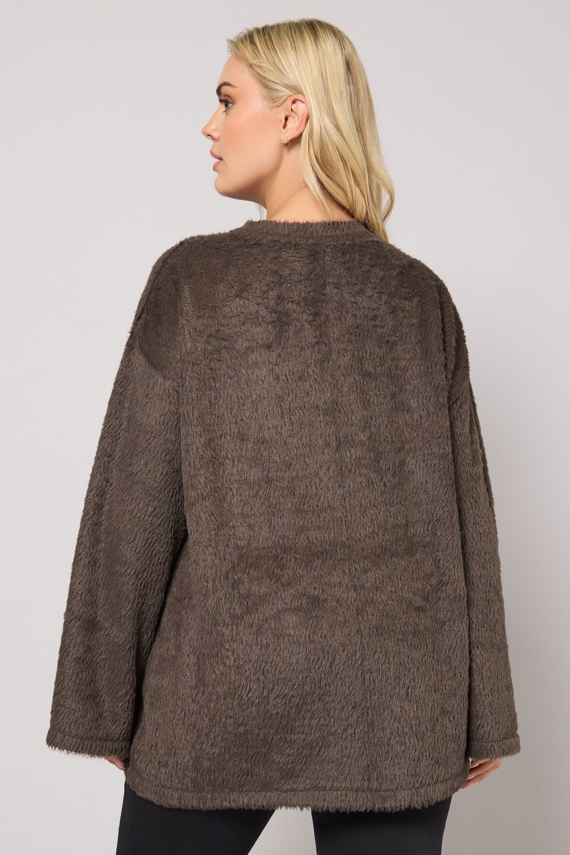 YOURS Plus Size Chocolate Brown Fluffy Knit Jumper | Yours Clothing 4