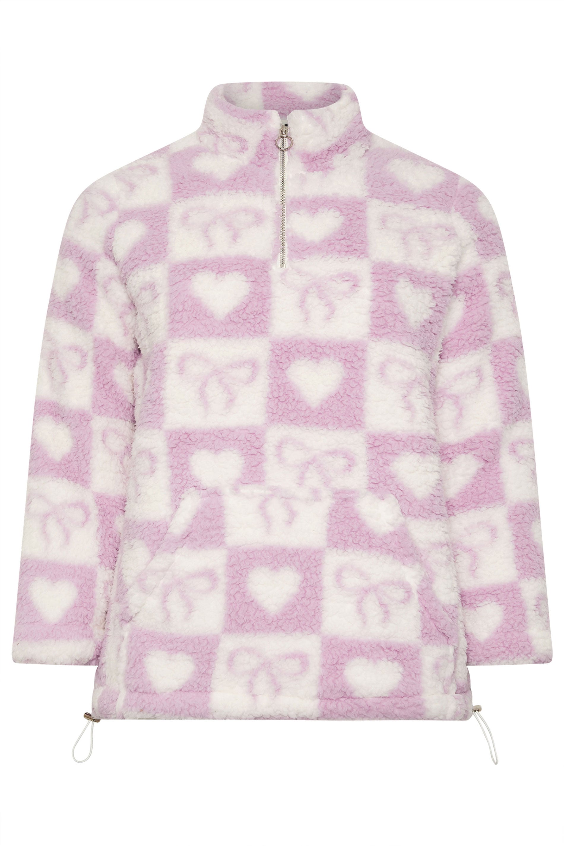 YOURS Plus Size Pink Check Quarter Zip Fleece Jacket | Yours Clothing 5